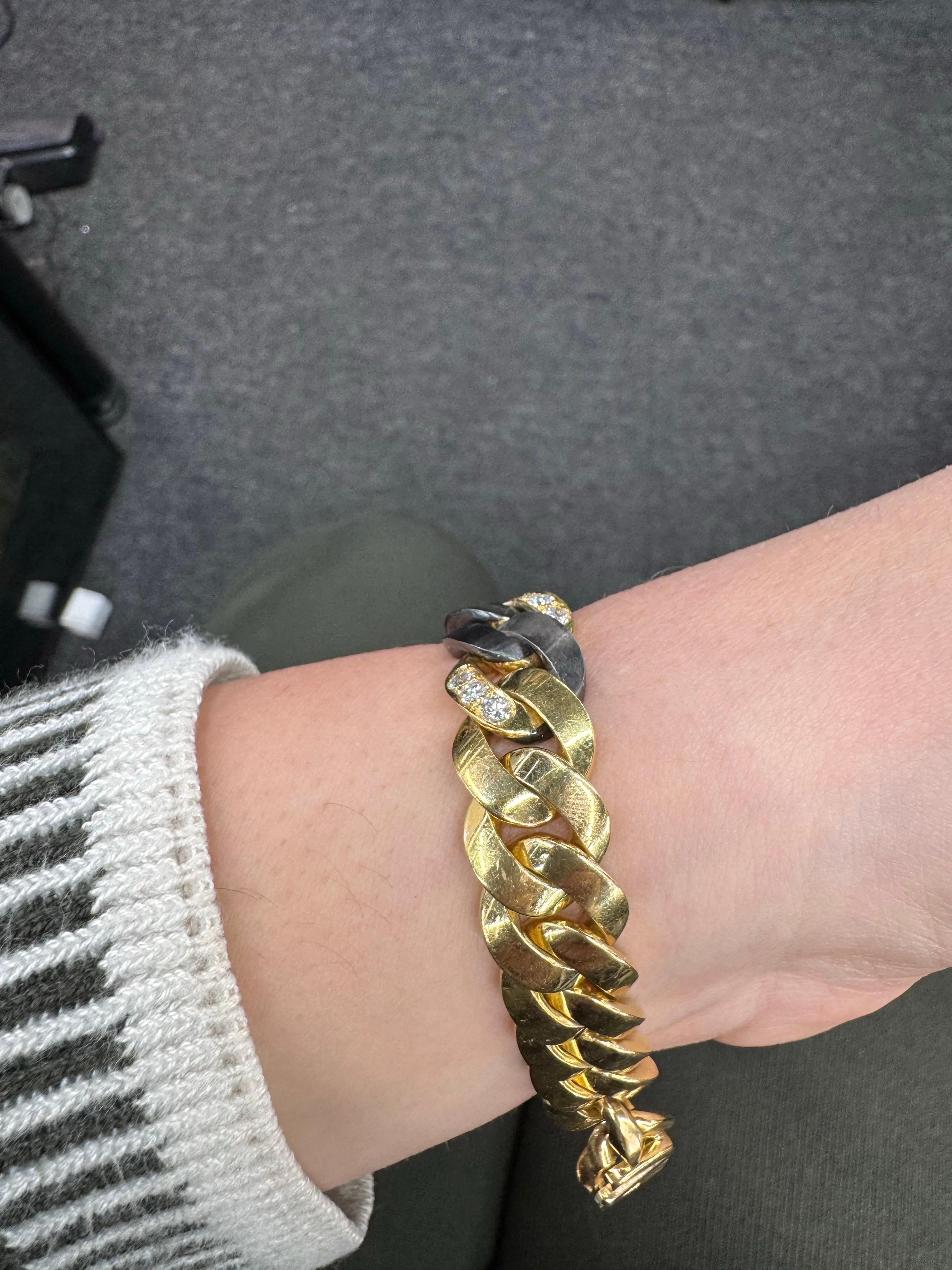 Taille ronde Bracelet à maillons cubains avec Tungsten de 1,65 carat et or 18 carats 75.2 grammes en vente