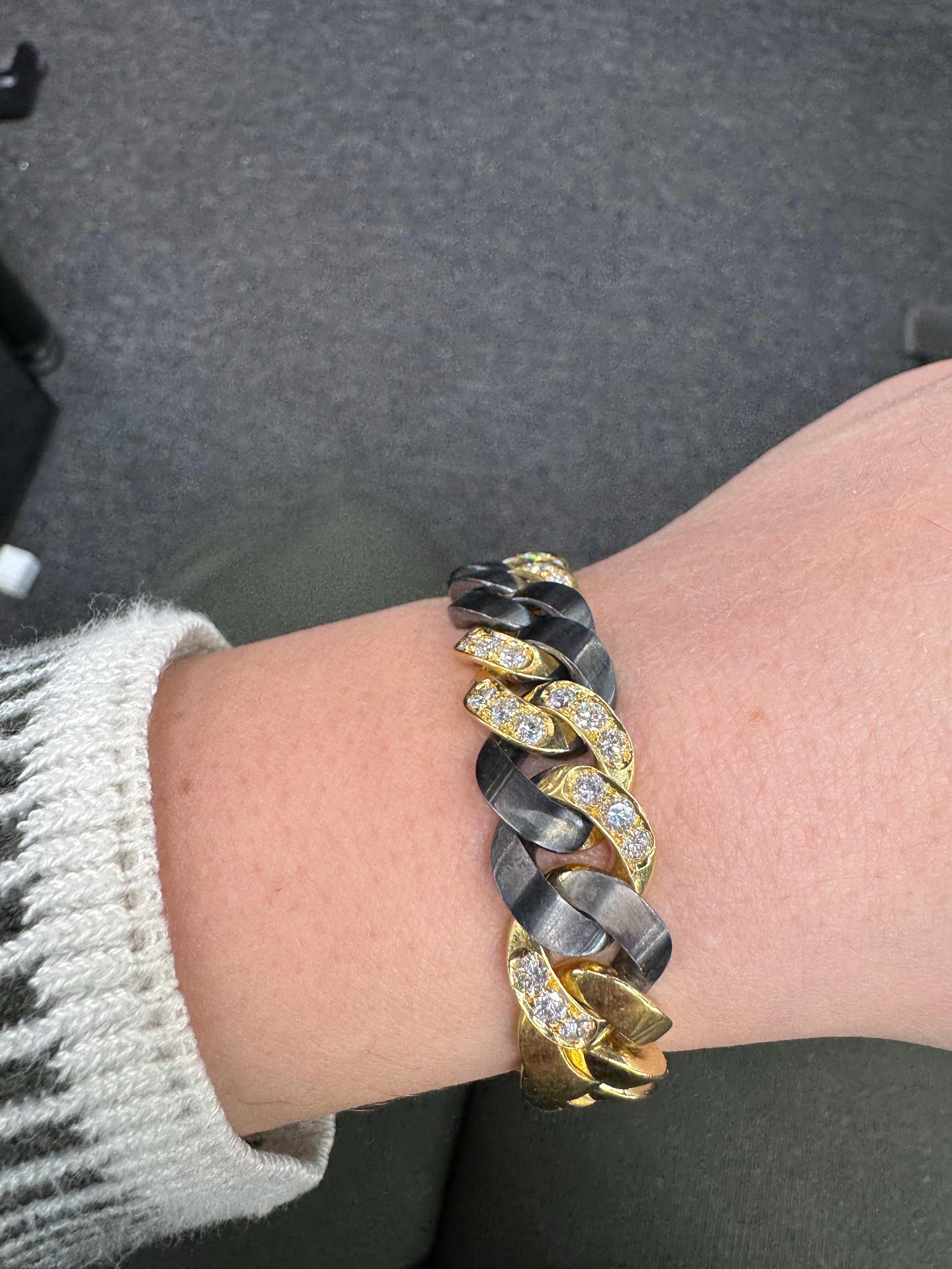 Bracelet à maillons cubains avec Tungsten de 1,65 carat et or 18 carats 75.2 grammes Excellent état - En vente à New York, NY