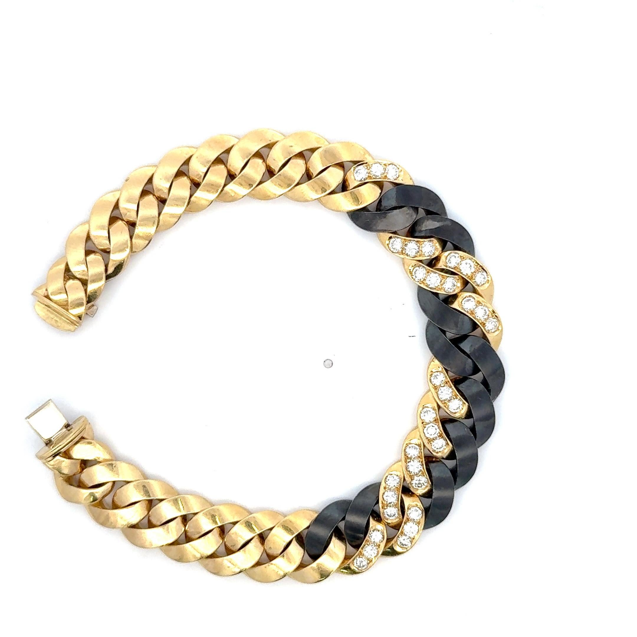 Bracelet à maillons cubains avec Tungsten de 1,65 carat et or 18 carats 75.2 grammes Unisexe en vente