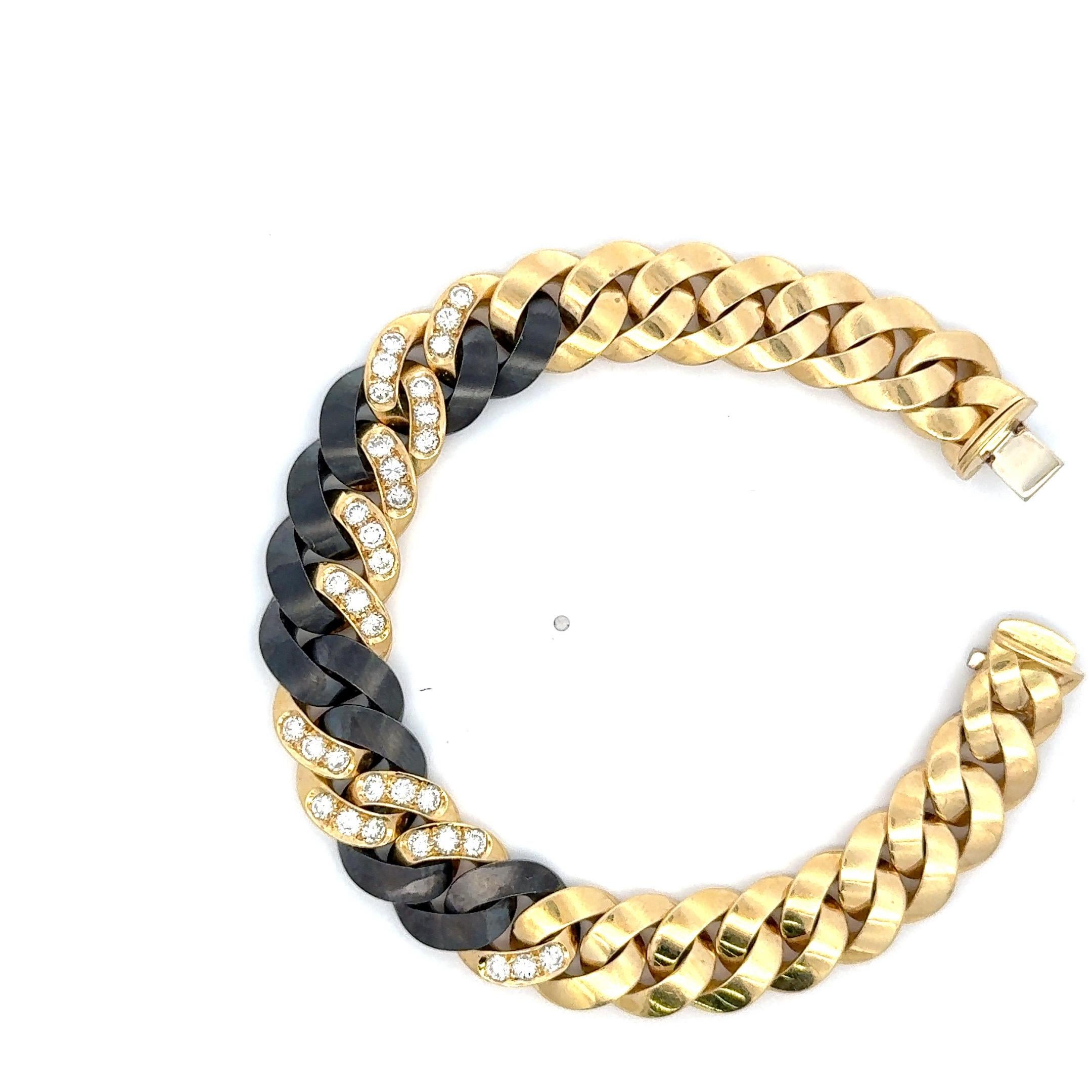 Bracelet à maillons cubains avec Tungsten de 1,65 carat et or 18 carats 75.2 grammes en vente 1