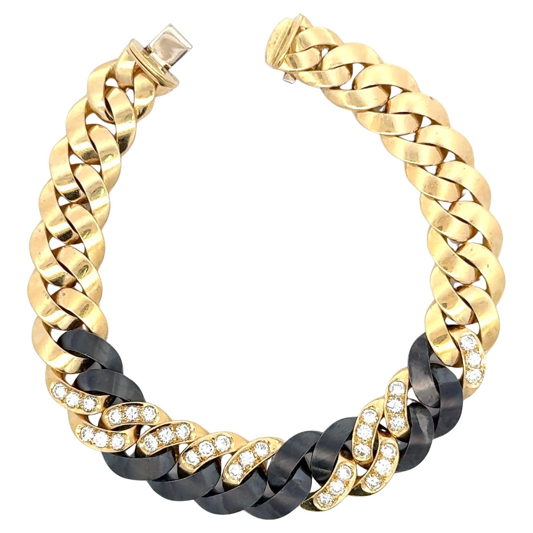 Bracelet à maillons cubains avec Tungsten de 1,65 carat et or 18 carats 75.2 grammes