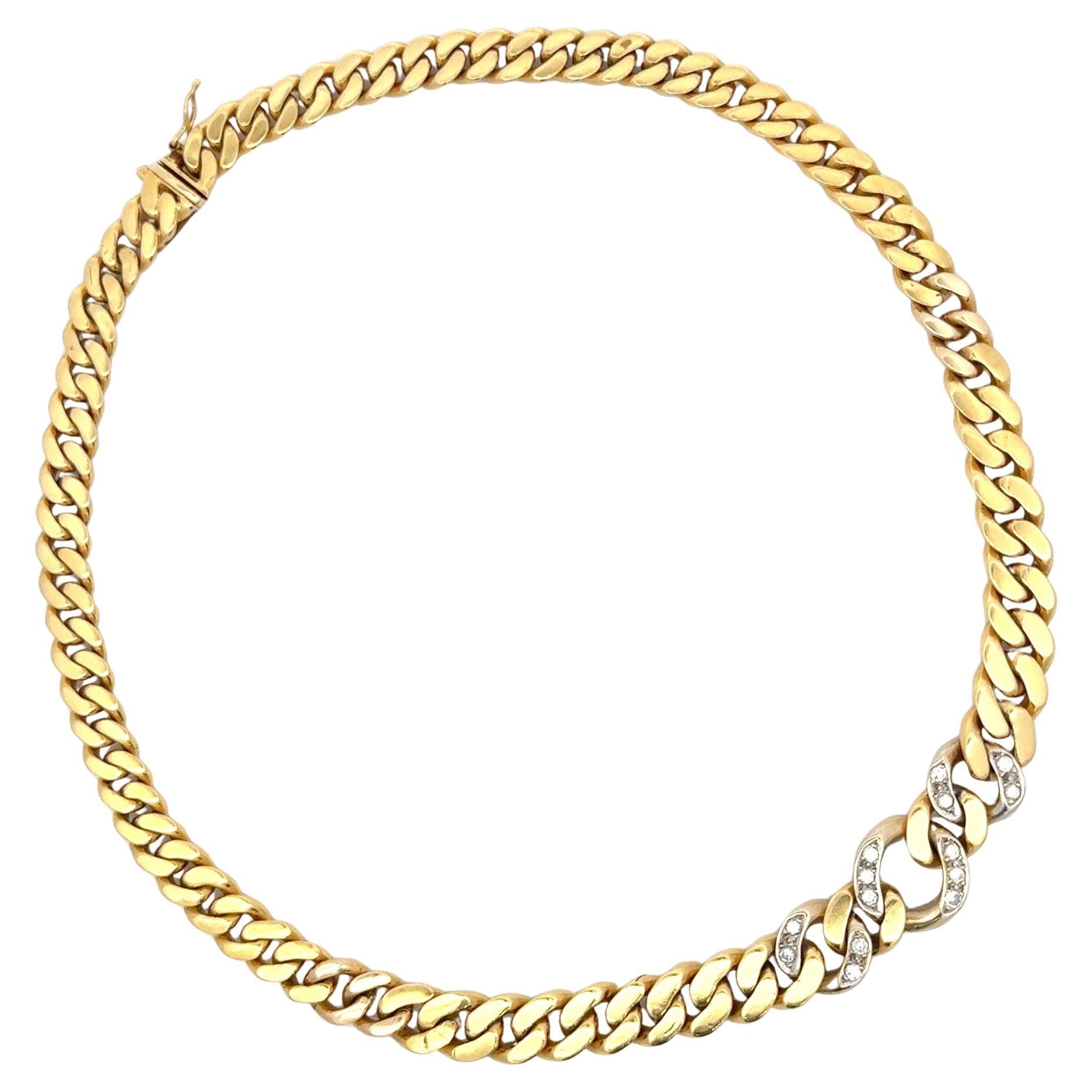 Taille ronde Collier ras du cou à maillons cubains et diamants gradués en or jaune 18 carats 86,2 grammes en vente