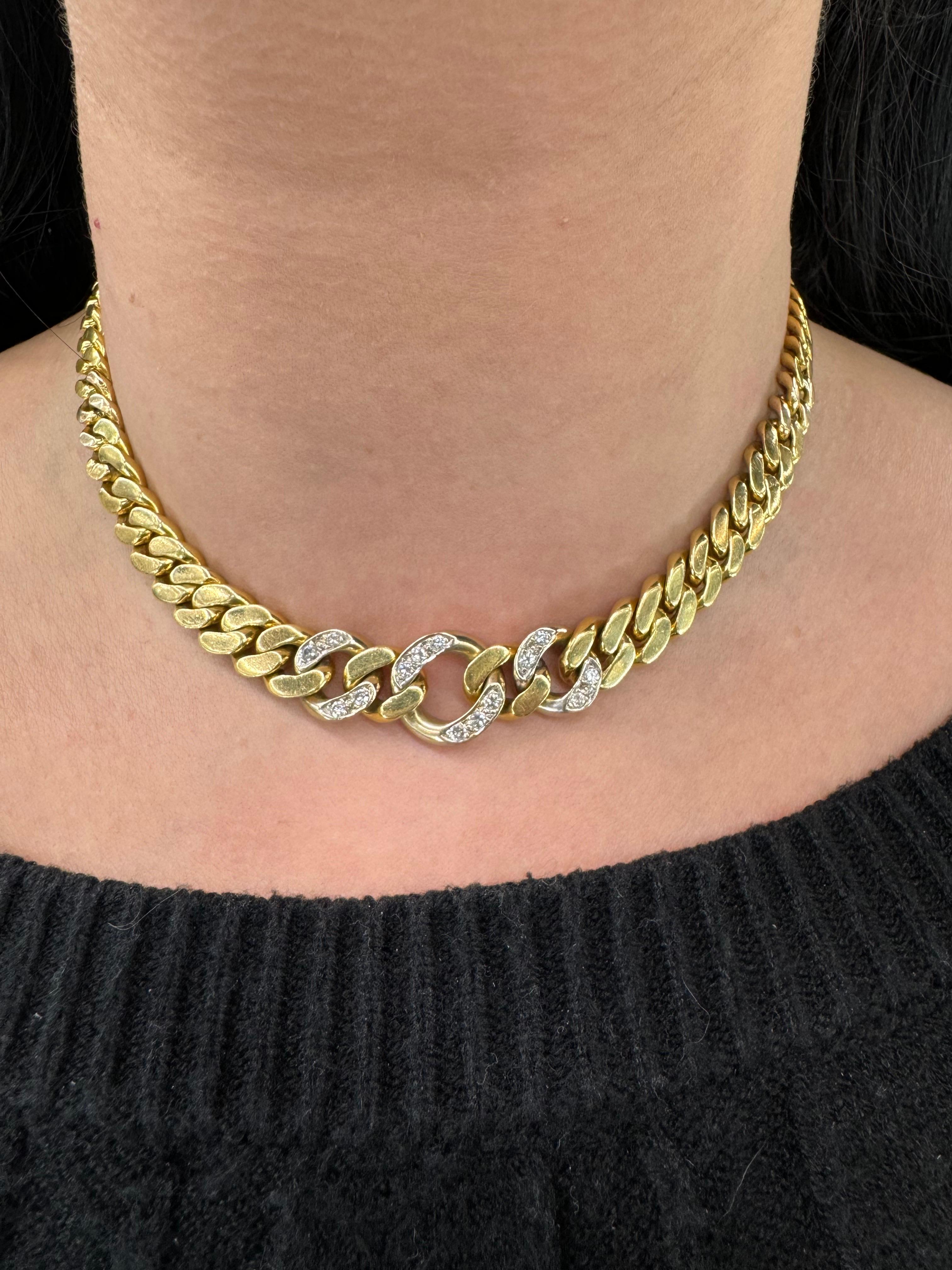 Collier ras du cou à maillons cubains et diamants gradués en or jaune 18 carats 86,2 grammes Pour femmes en vente