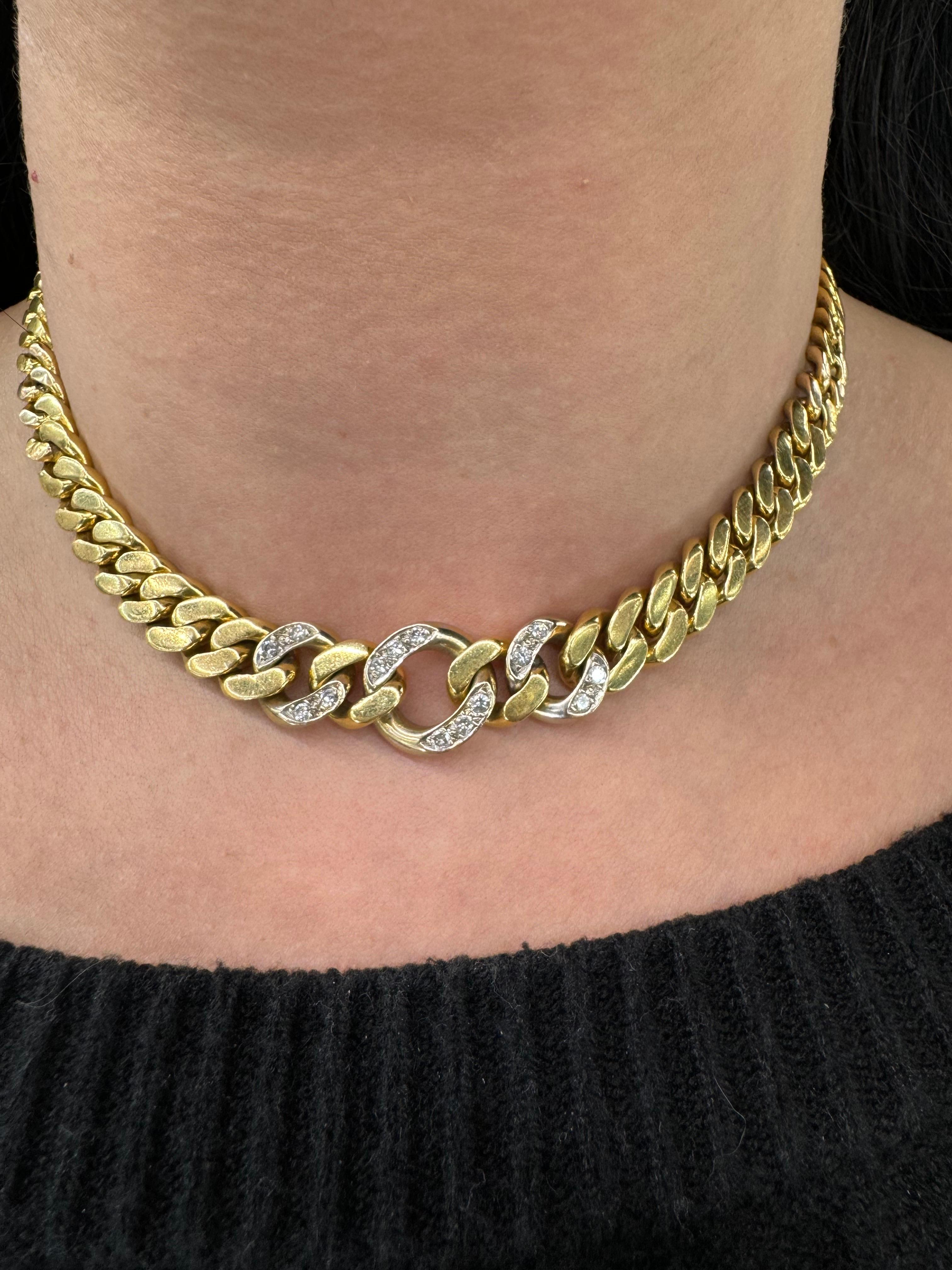 Collier ras du cou à maillons cubains et diamants gradués en or jaune 18 carats 86,2 grammes en vente 3