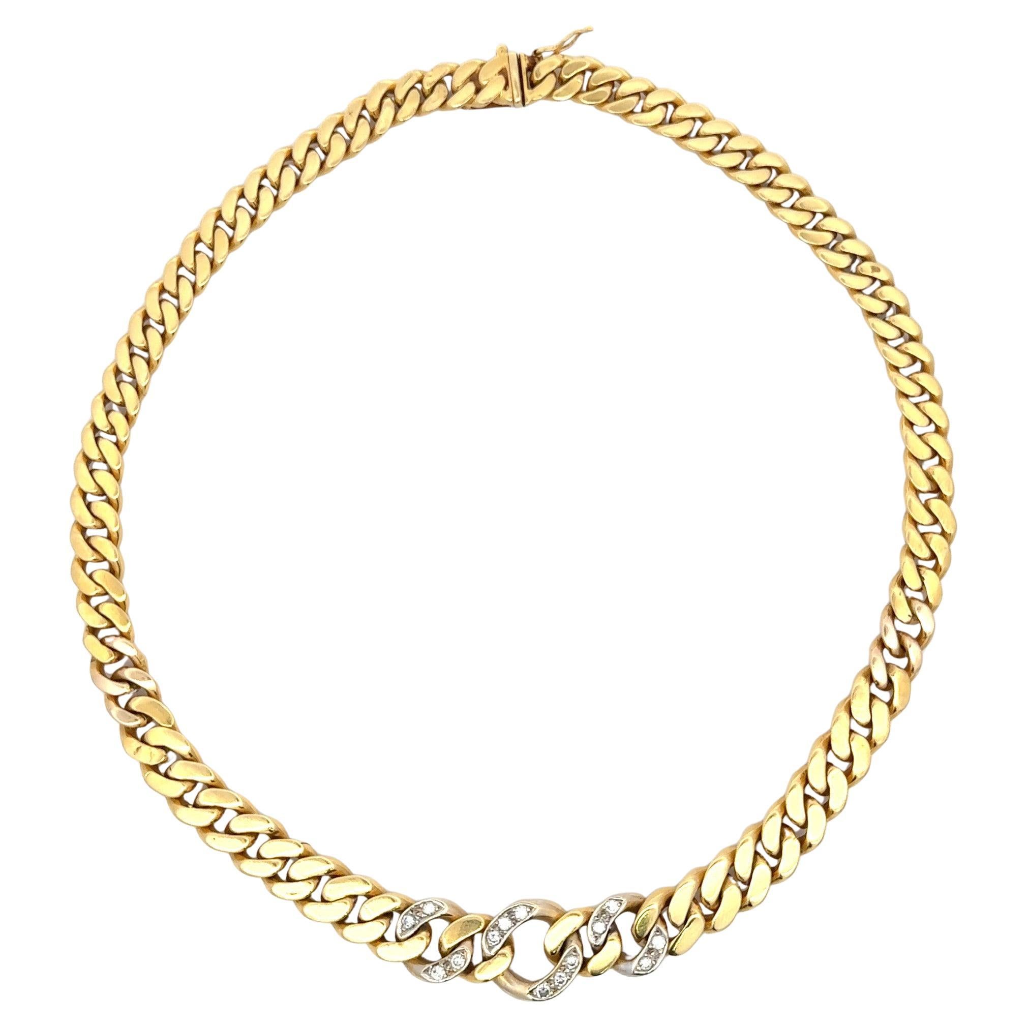 Abgestufte kubanische Gliederhalskette aus 18 Karat Gelbgold mit Diamanten 86.2 Gramm