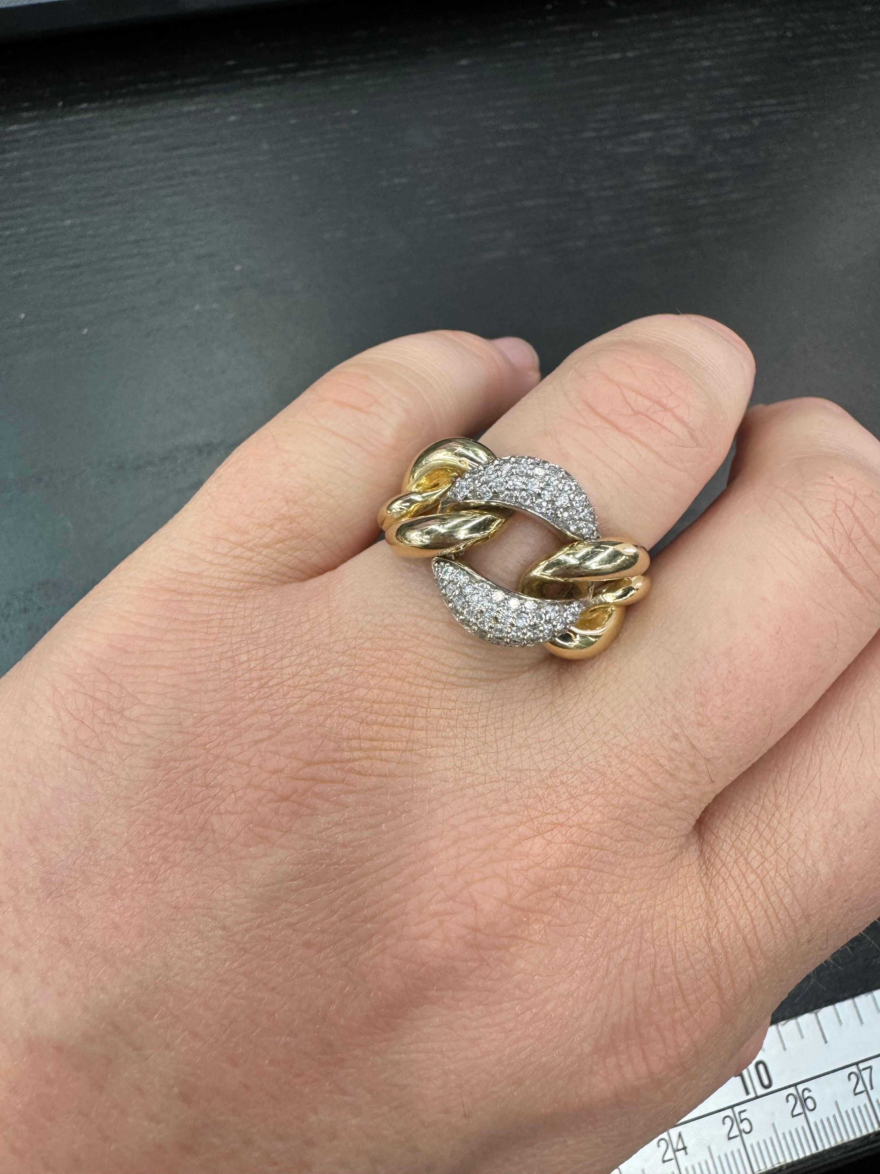 Graduated Diamond Cuban Link Ring 0.52 Carats 14 Karat Yellow Gold G VS1-VS2 In New Condition For Sale In New York, NY