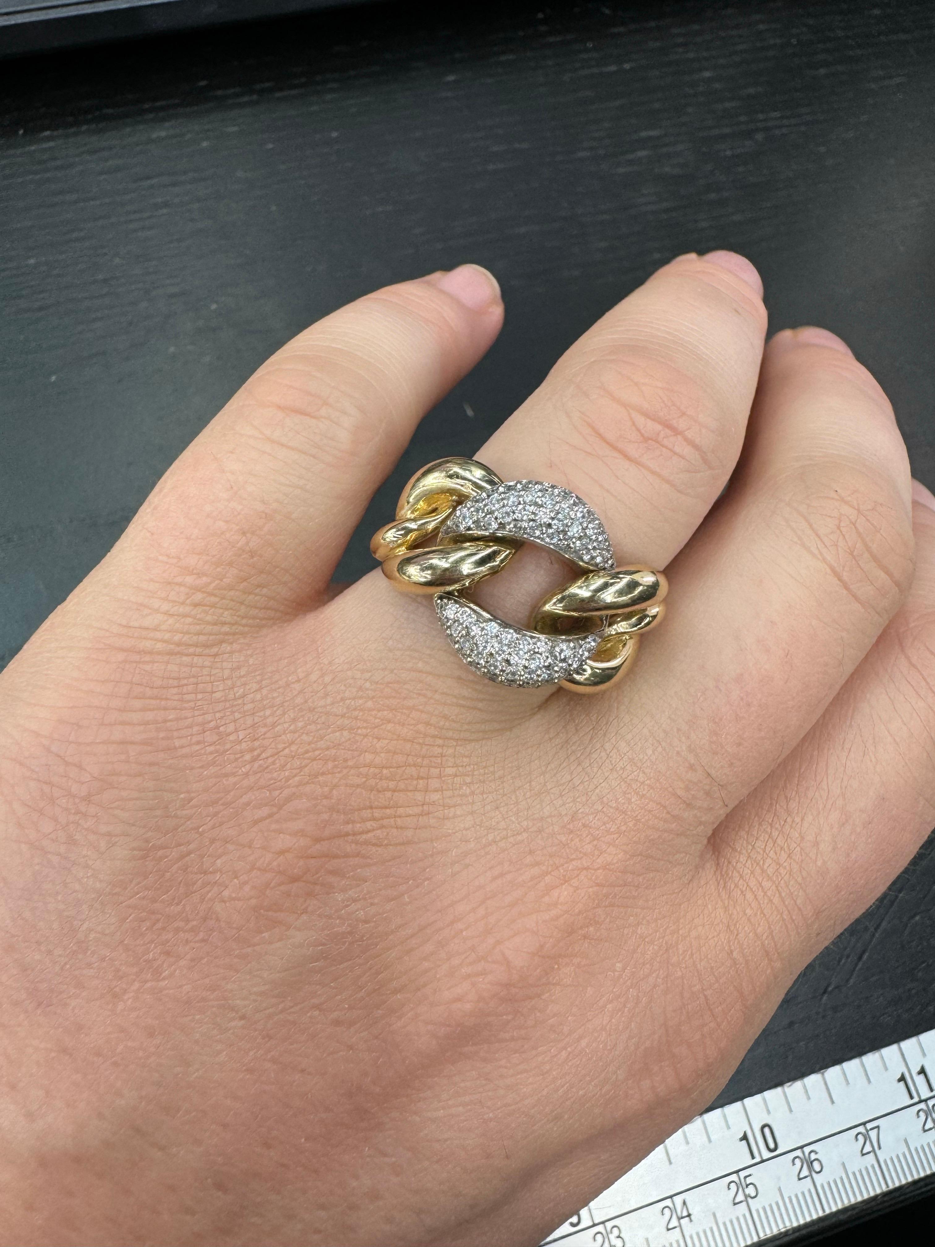 Graduated Diamond Cuban Link Ring 0.52 Carats 14 Karat Yellow Gold G VS1-VS2 For Sale 1