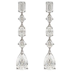 Graduated Diamond Drop Earrings with Pear and Emerald Cuts in 18K White Gold