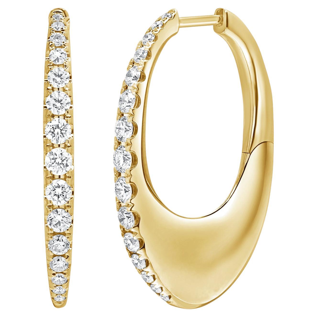 Graduated Diamond Oval Shape Hoop Earrings 1.08 Carats 14 Karat Yellow Gold