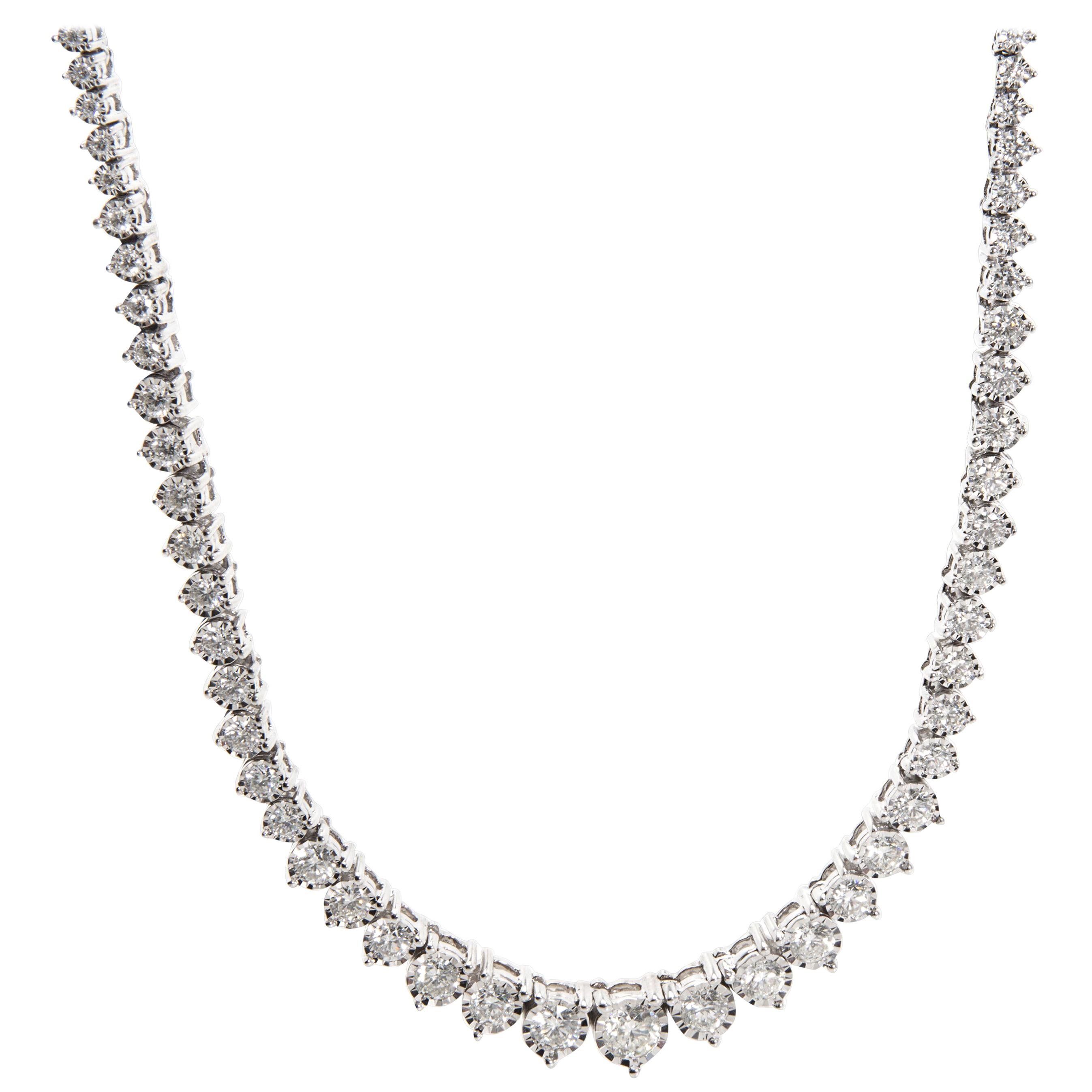 Graduated Diamond Riviera Miracle Set Necklace in 14 Karat White Gold '5 Carat'