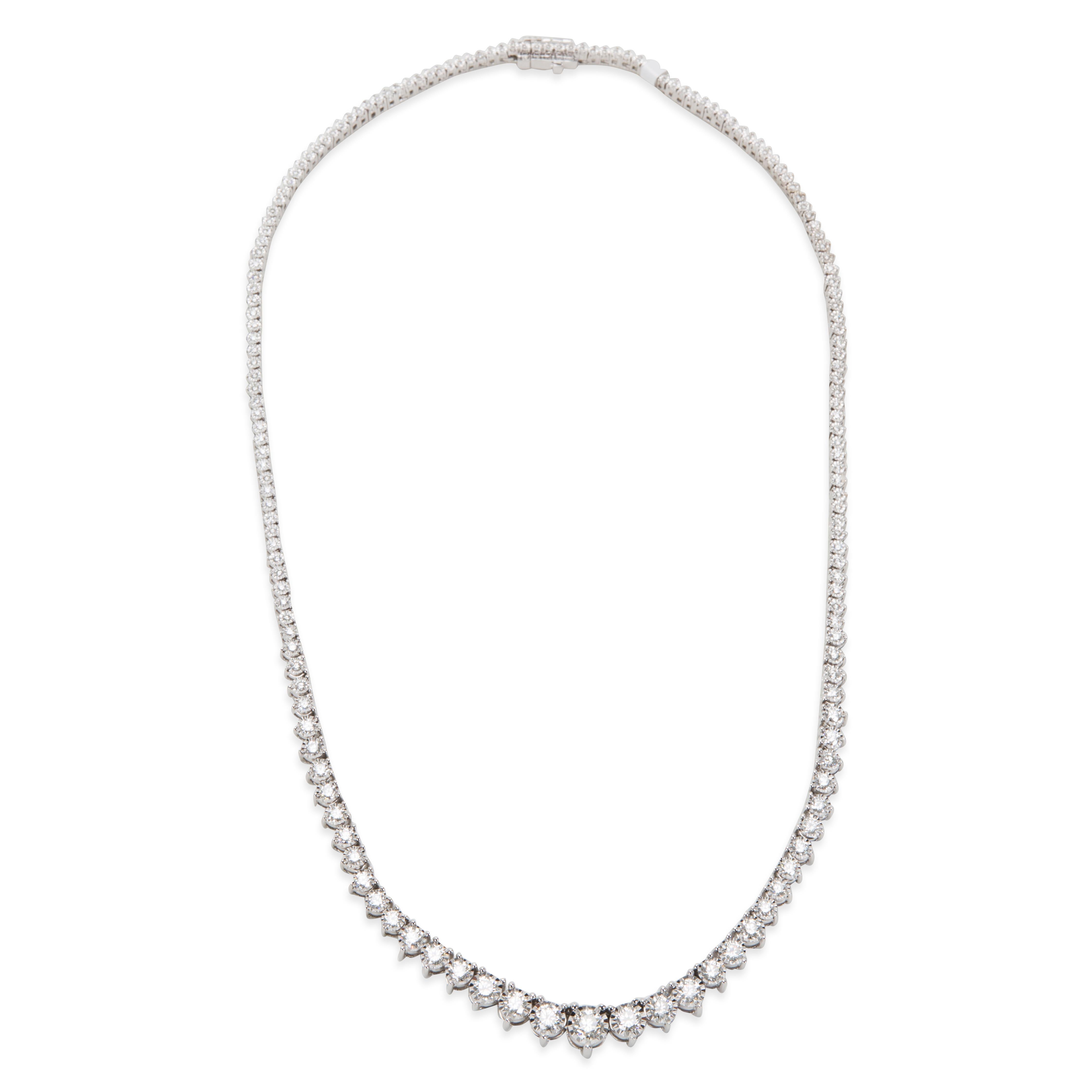 Graduated Diamond Riviera Miracle Set Necklace in 14 Karat White Gold '5 Carat' In New Condition In New York, NY