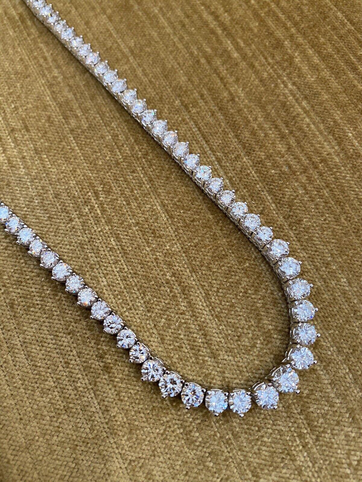 Round Cut Graduated Diamond Riviera Necklace 19.45 Carats in 14k White Gold 15 inches For Sale