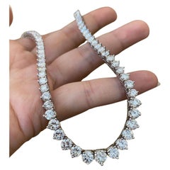 Graduated Diamond Riviera Necklace 19.45 Carats in 14k White Gold 15 inches