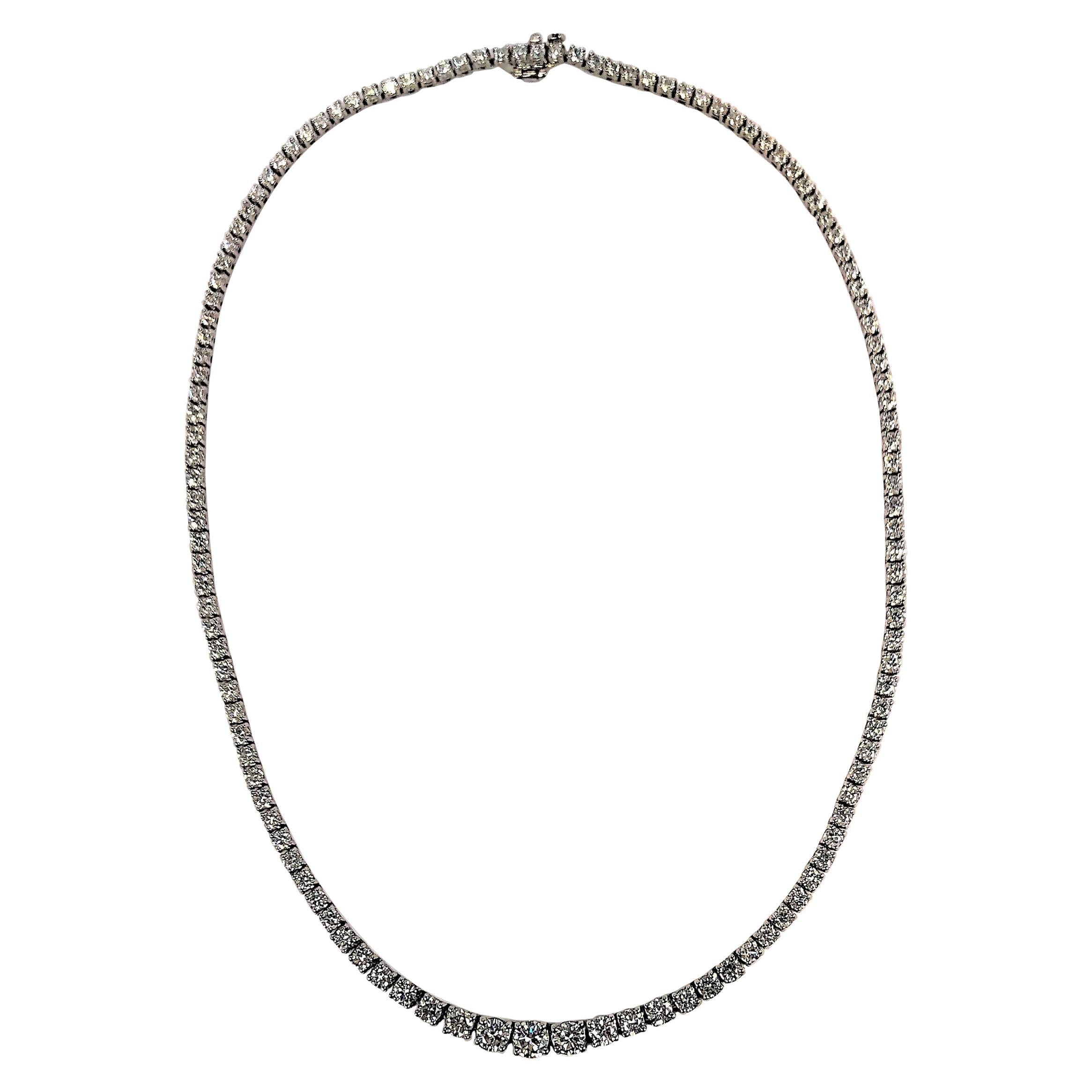 Graduated Diamond Riviera Necklace Set in Platinum 9.78 Carat Total Weight