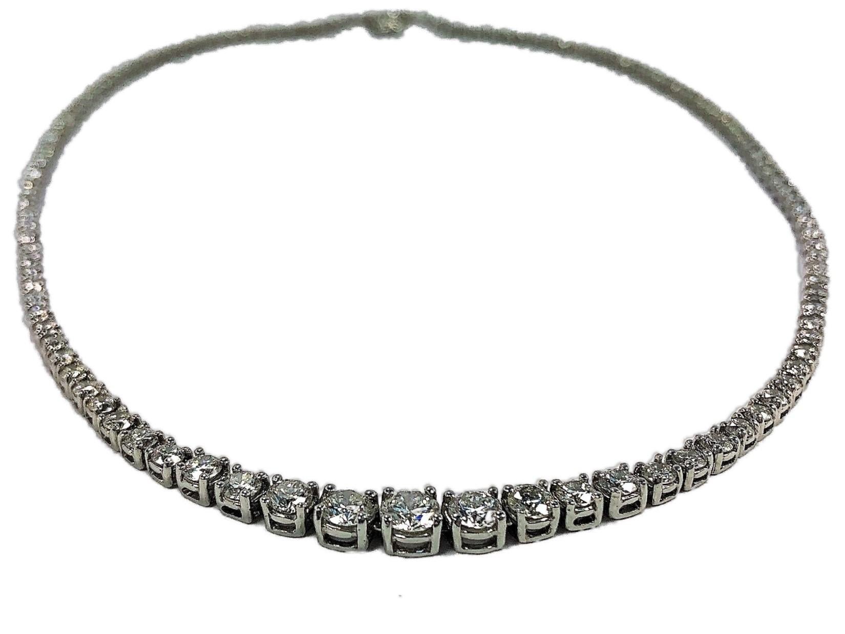 Brilliant Cut Graduated Diamond Riviera Necklace Set in Platinum 9.78 Carat Total Weight