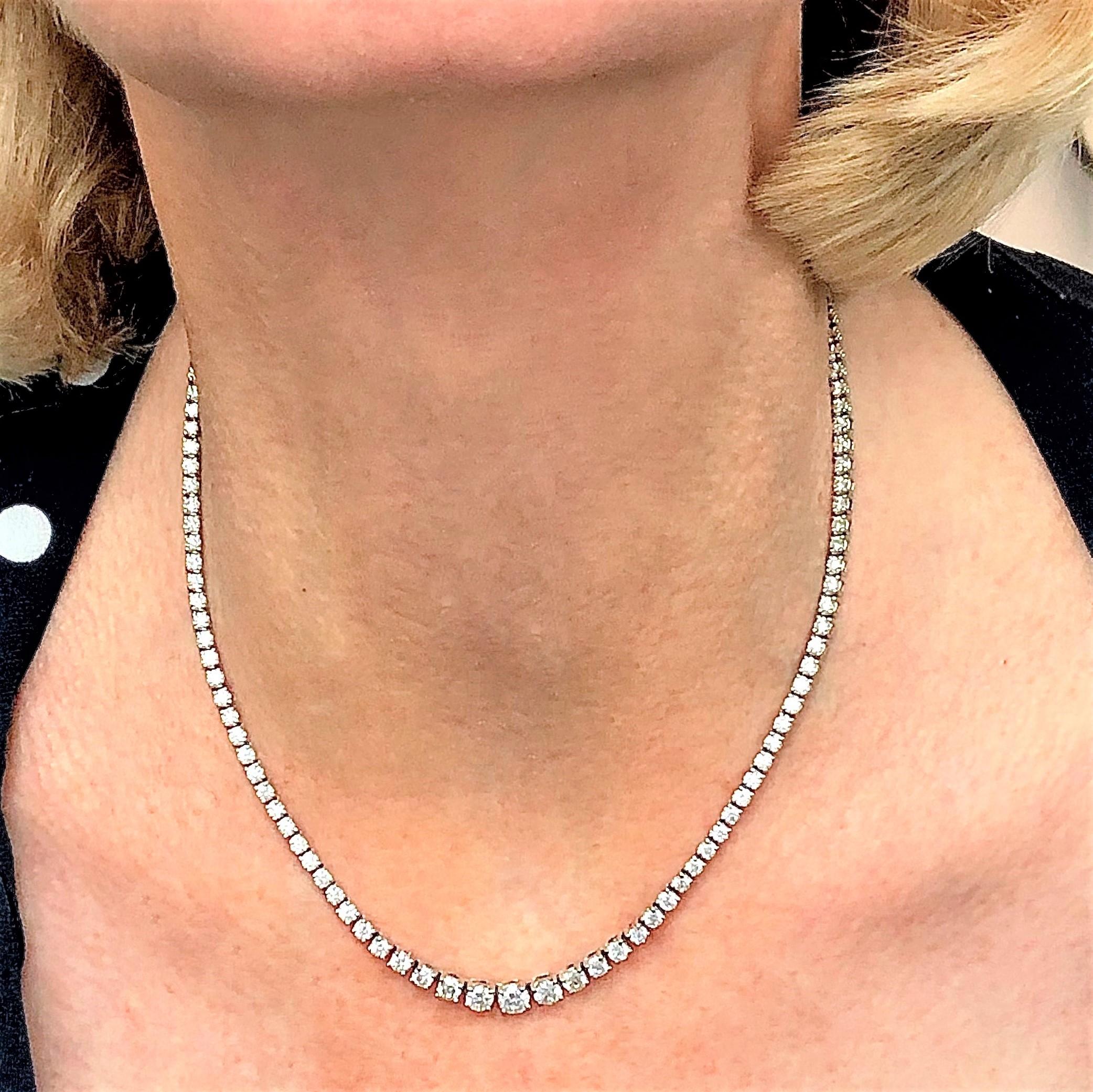 Women's Graduated Diamond Riviera Necklace Set in Platinum 9.78 Carat Total Weight