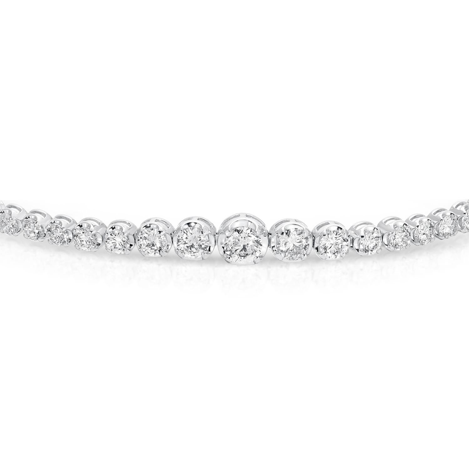 Contemporary Graduated Diamond Riviere Tennis Bracelet 6.92 Carats 14K White Gold For Sale