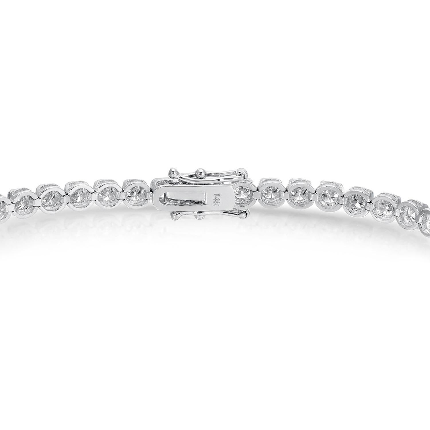 Round Cut Graduated Diamond Riviere Tennis Bracelet 6.92 Carats 14K White Gold For Sale