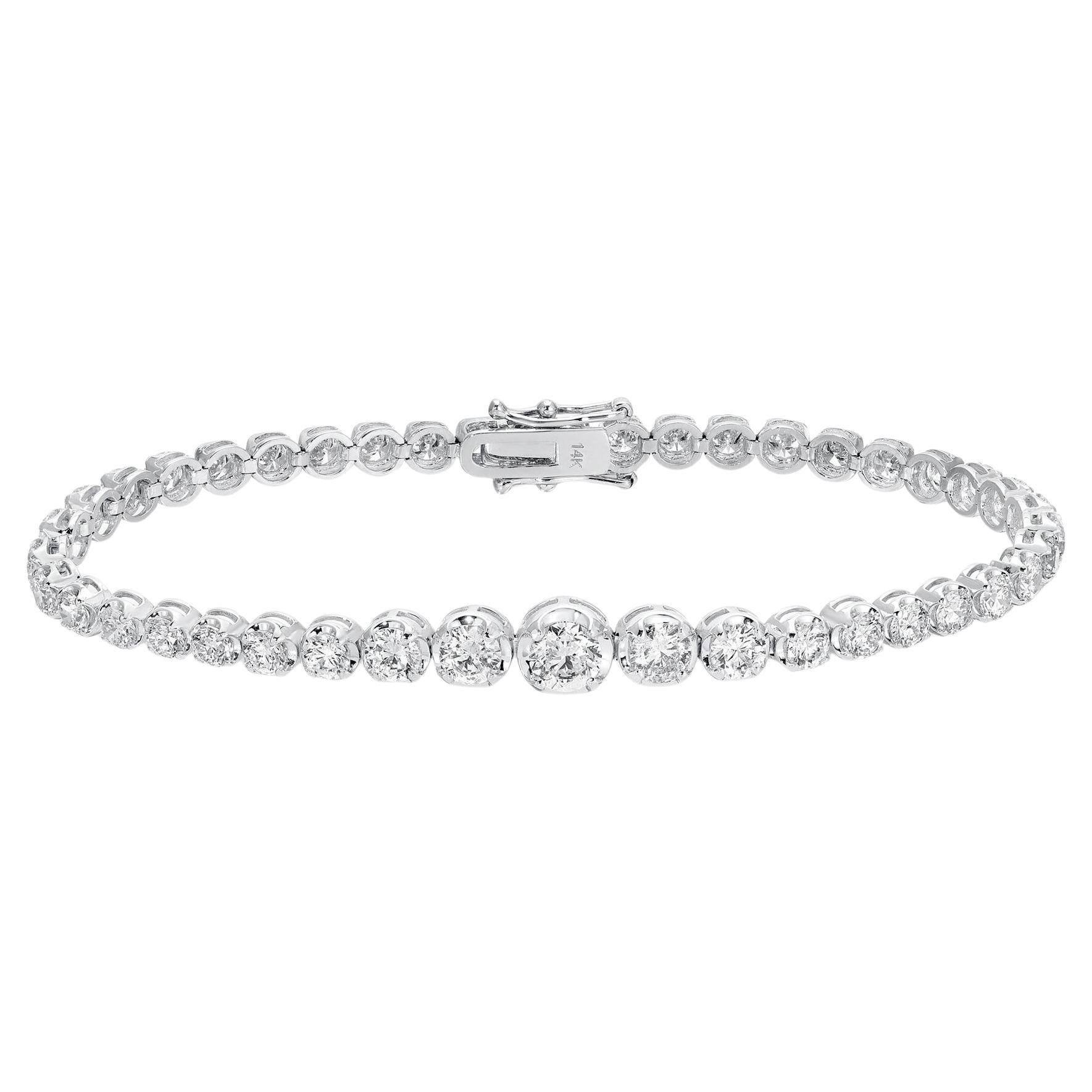 Bracelet tennis rivière avec diamants de 6,92 carats et or blanc 14 carats
