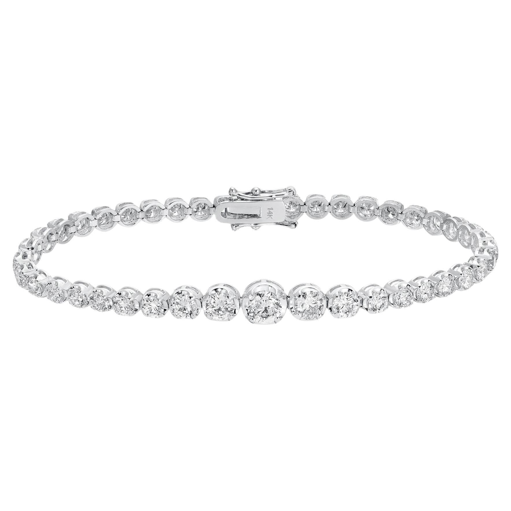 Bracelet tennis rivière avec diamants de 6,92 carats et or blanc 14 carats