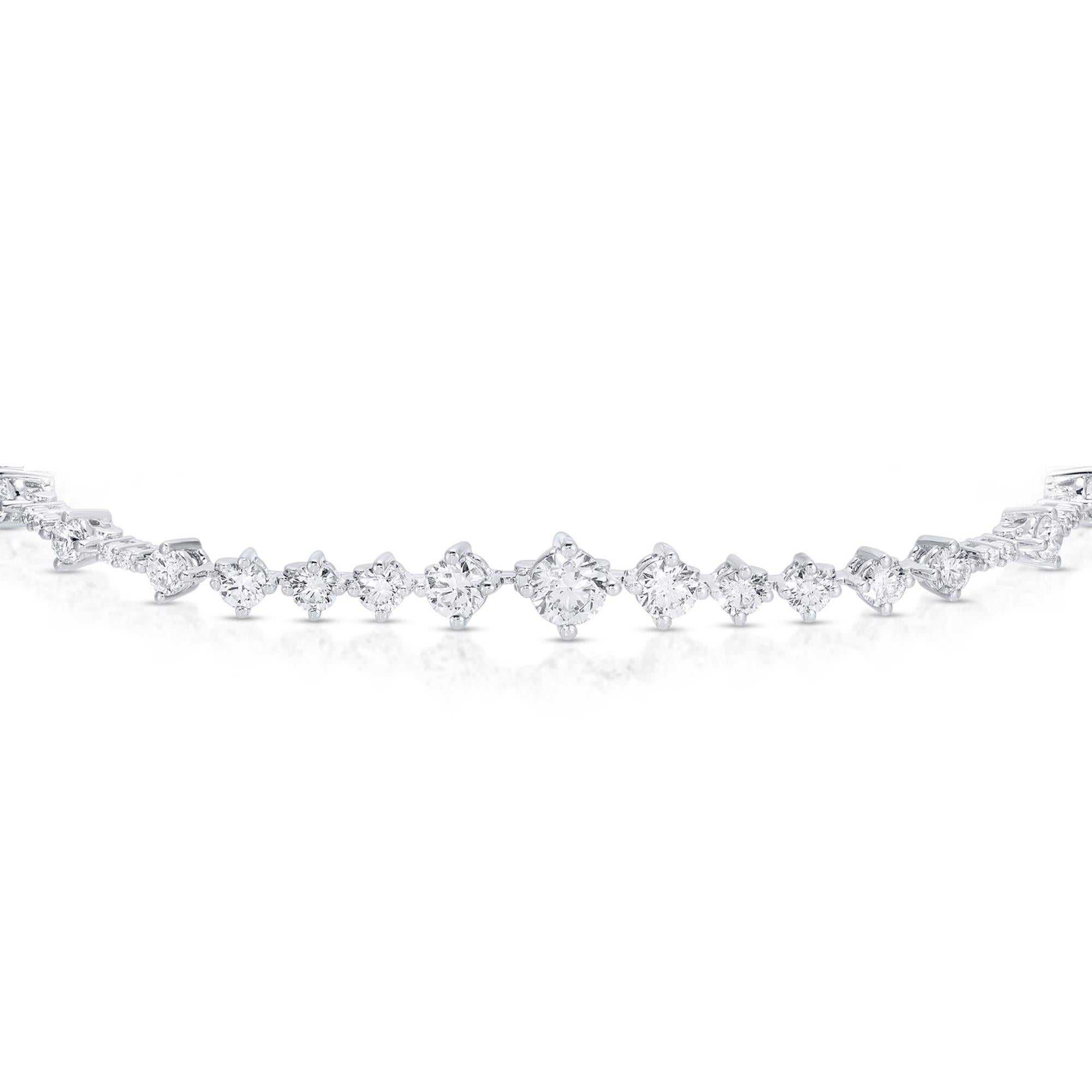 Contemporary Graduated Diamond Tennis Bracelet Round Cut 3.6 Carats Total 18K White Gold For Sale