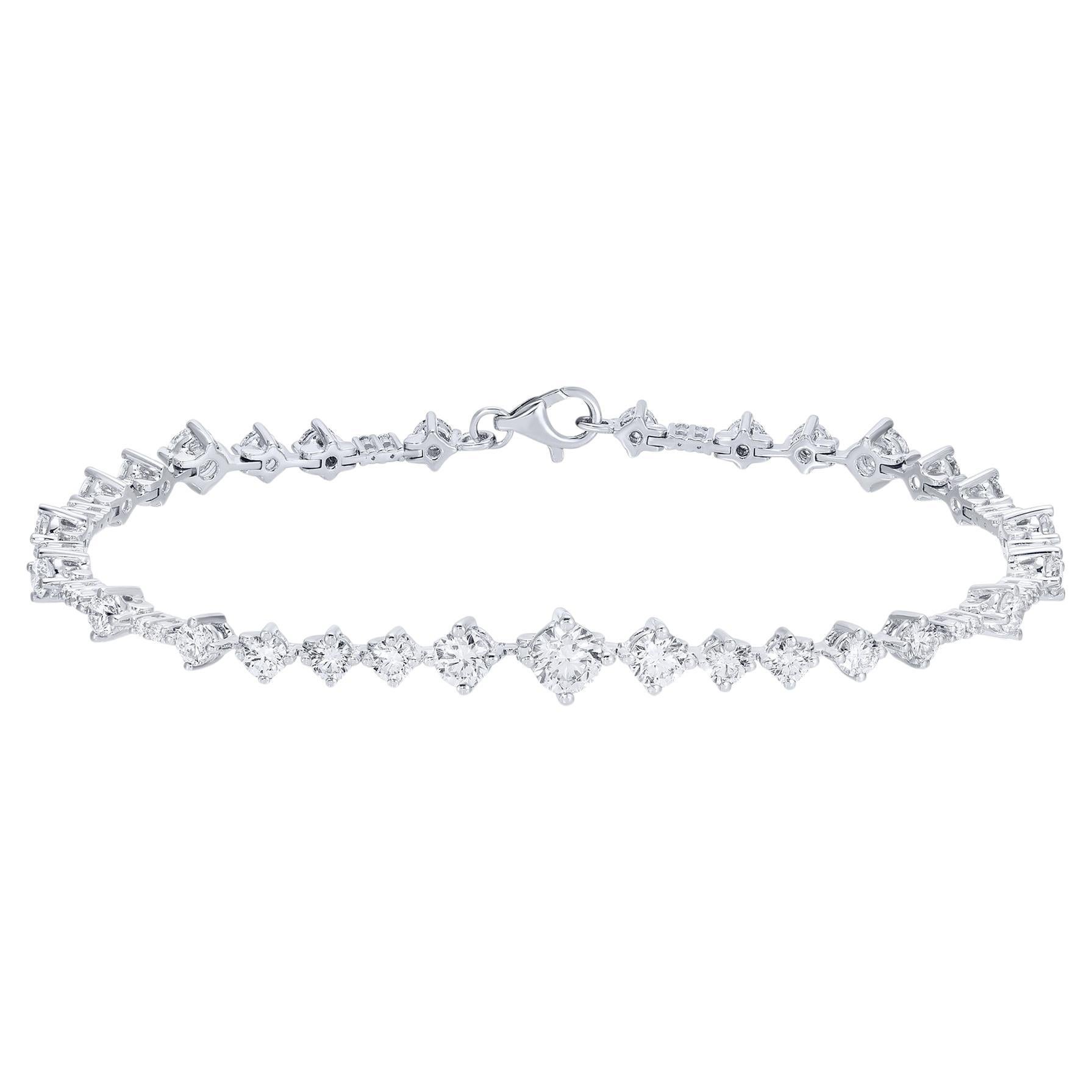 Abgestuftes Diamant-Tennisarmband, Rundschliff 3,6 Karat insgesamt 18K Weißgold