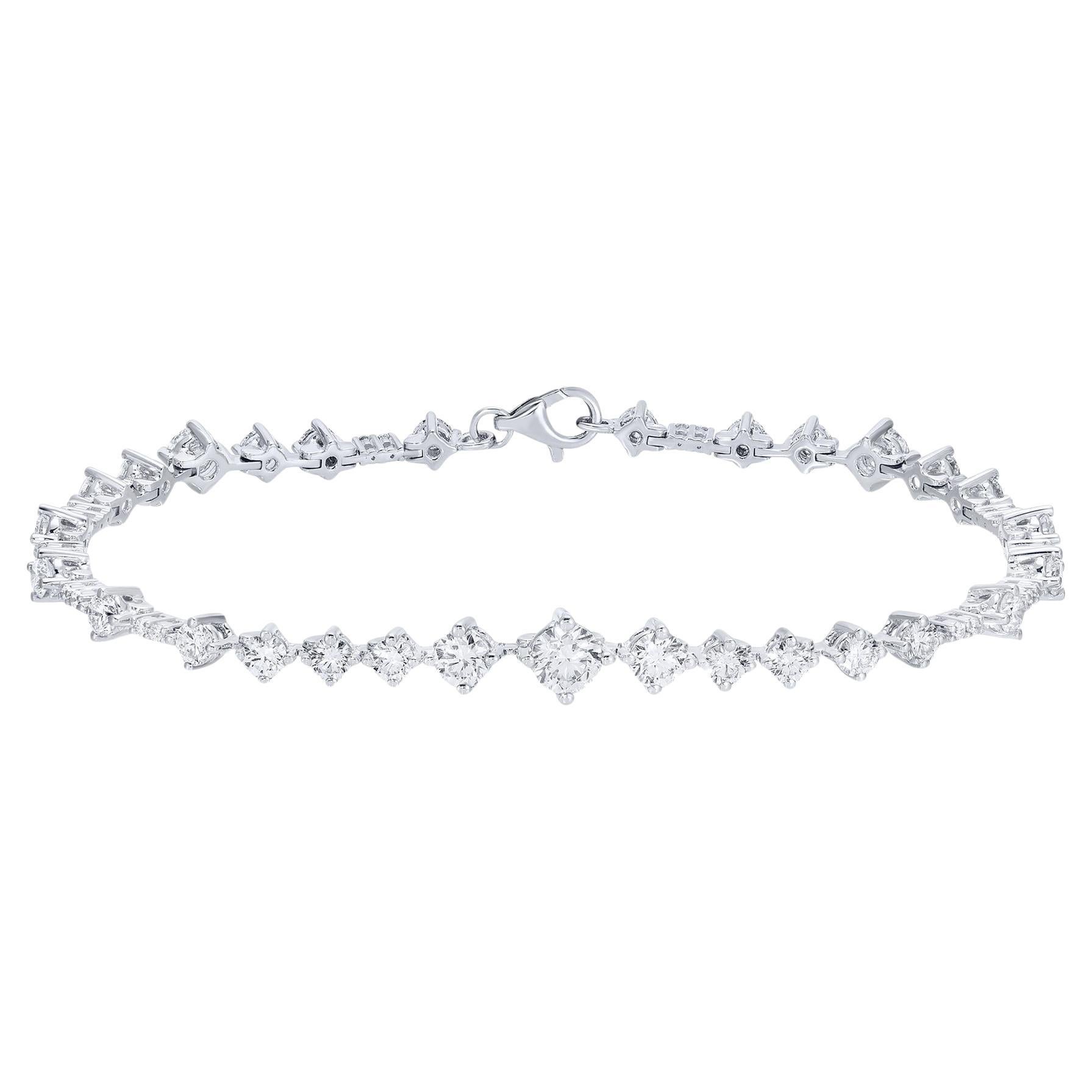 Graduated Diamond Tennis Bracelet Round Cut 3.6 Carats Total 18K White Gold