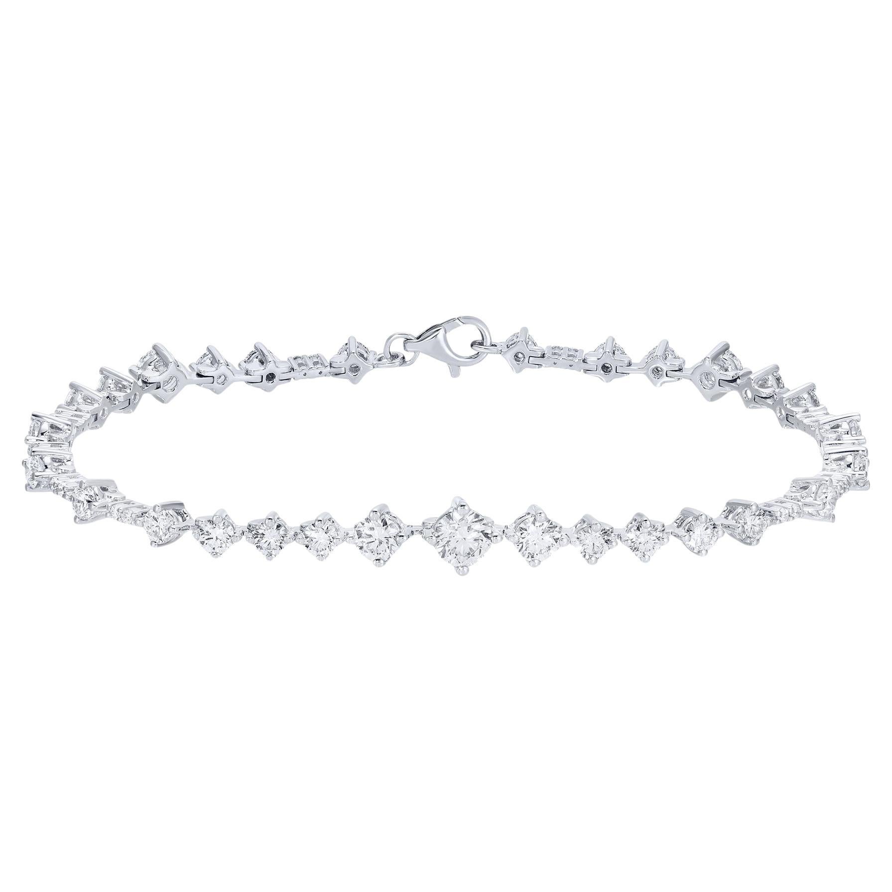Pulsera de tenis de diamantes graduados talla redonda 3,6 quilates total Oro blanco de 18 quilates