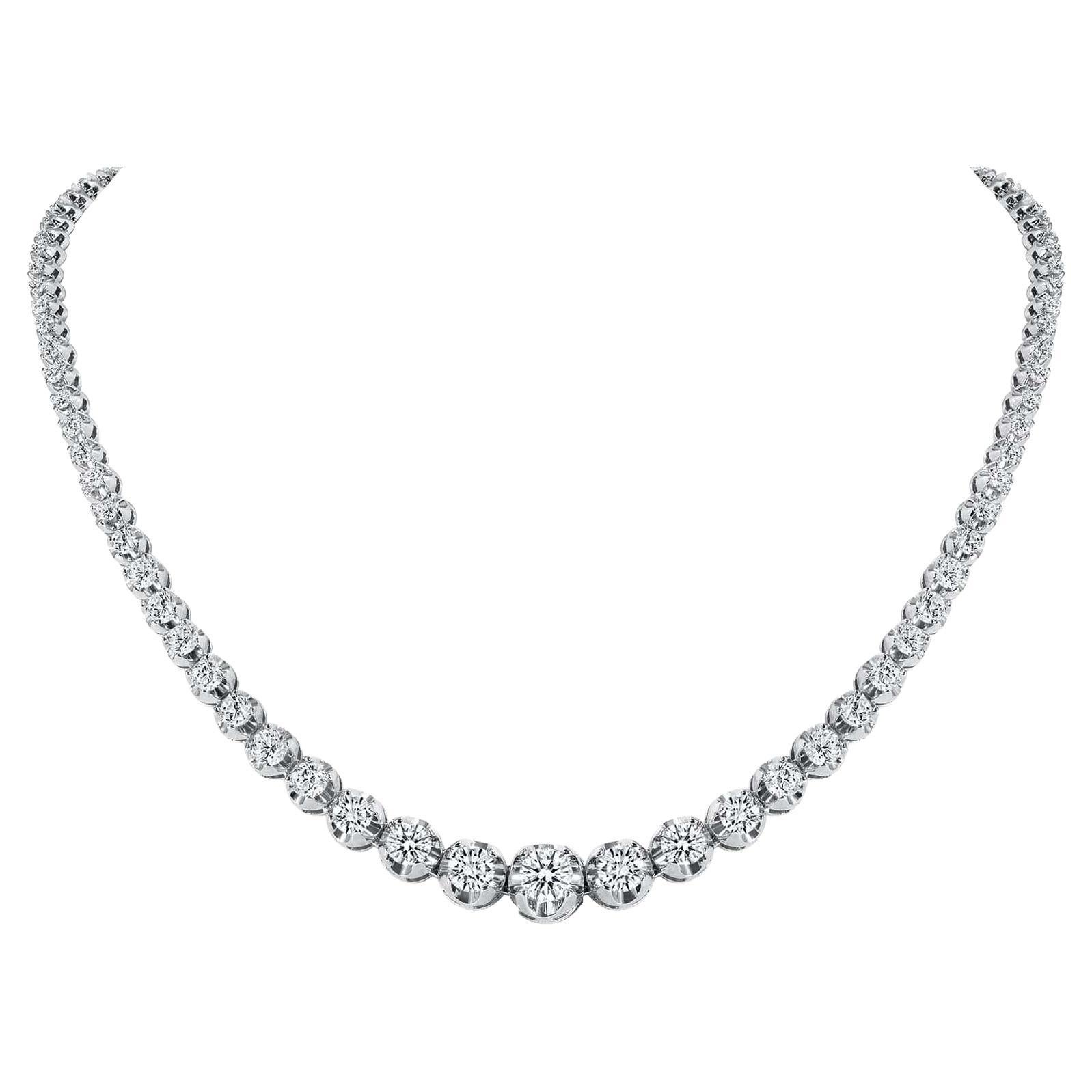 This finely made graduated necklace with beautiful round diamonds sits elegantly on any neck

Necklace Information
Metal : 14k Yellow Gold
Diamond Cut : Round
Total Diamond Carats : 5ct
Diamond Clarity : VS
Diamond Color : G-H
Size : 16 inch
Color :