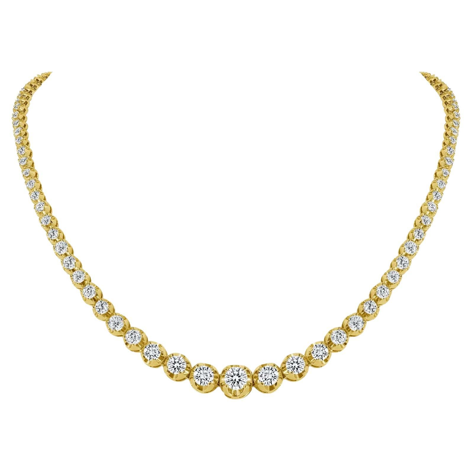 Graduated Illusion Setting 14K Yellow Gold Tennis Necklace