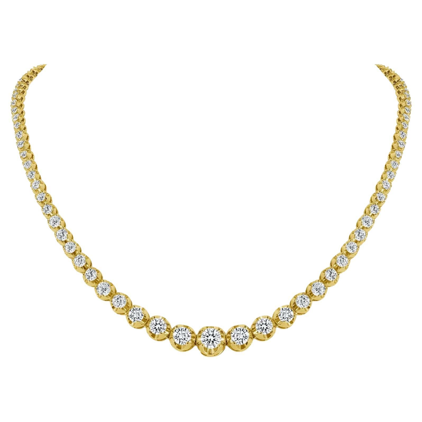 Graduated Diamond Tennis Necklace Illusion Setting