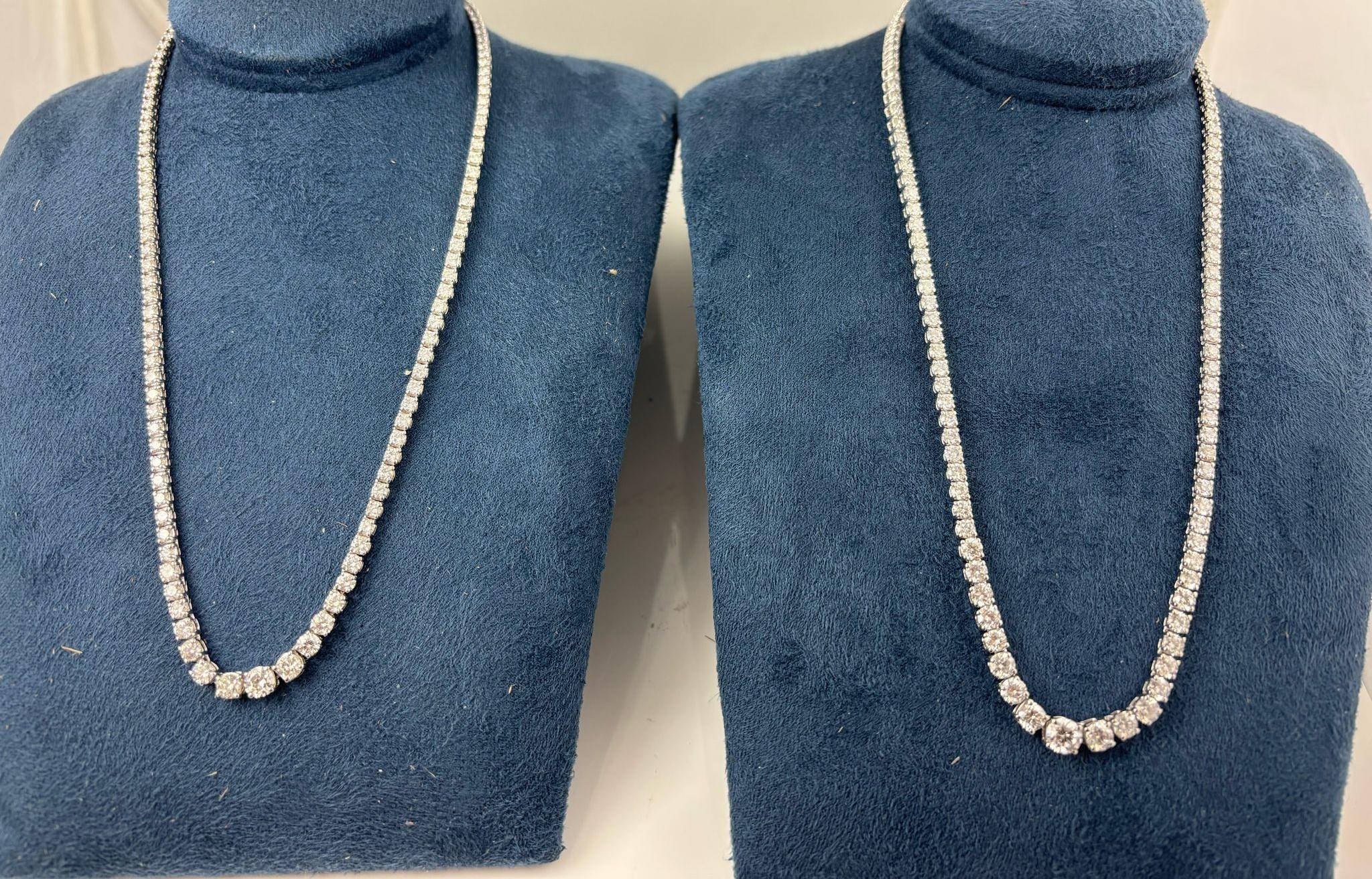 Graduated Diamond Tennis Necklace in 18K White Gold, 9 Carats, 5mm Center In New Condition For Sale In New York, NY