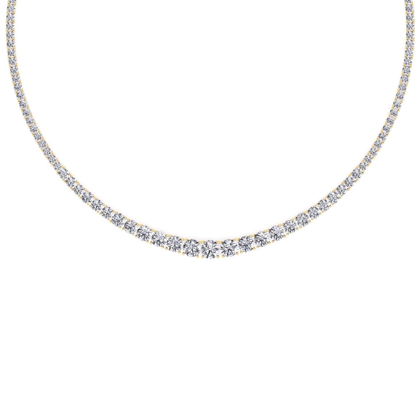 Round Cut 7.27 Graduated Diamond Tennis Necklace 14k Yellow Gold by Gem Jewelers Co For Sale