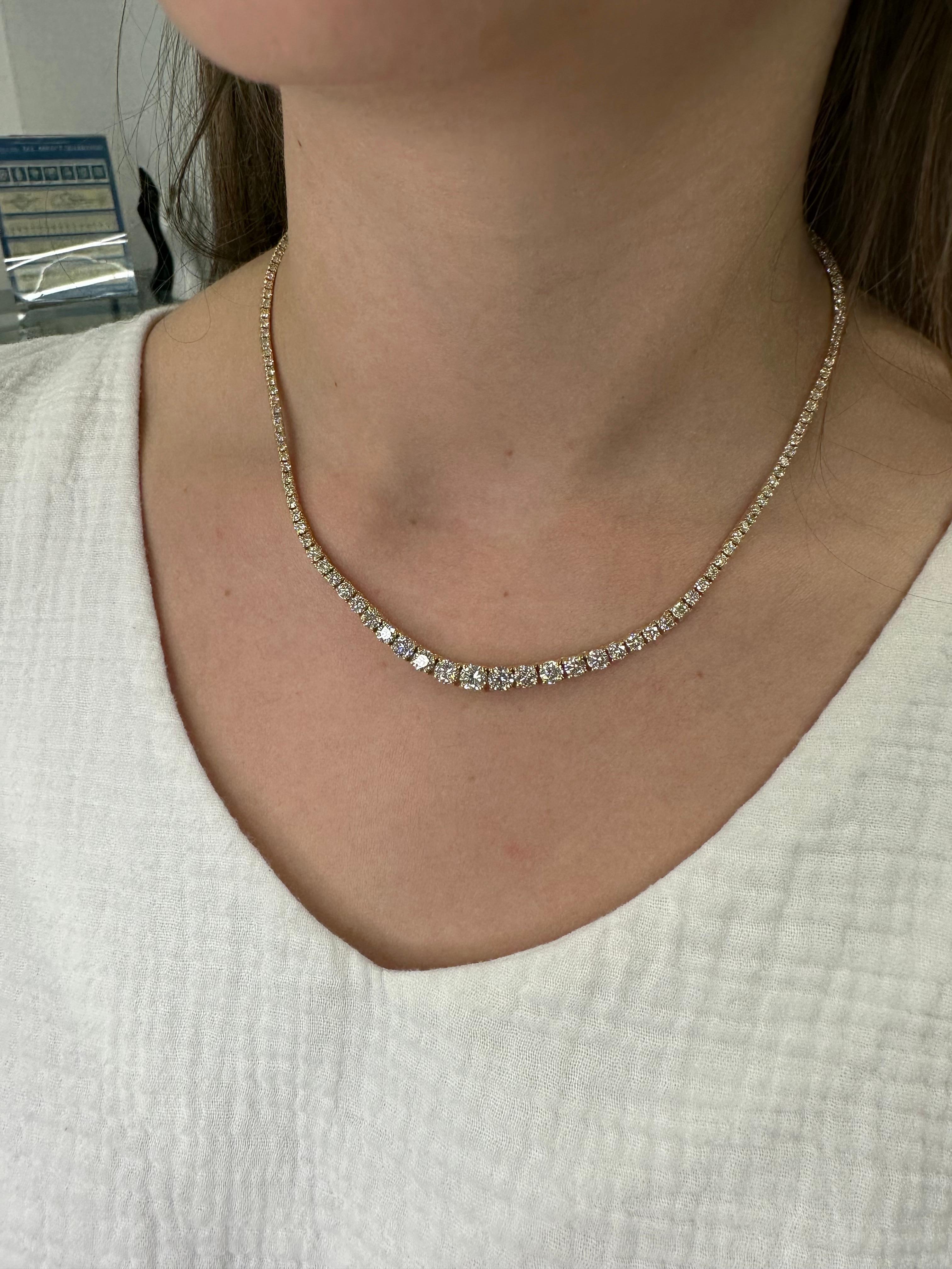 7.27 Graduated Diamond Tennis Necklace 14k Yellow Gold by Gem Jewelers Co In New Condition For Sale In Miami, FL