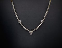 Graduated Diamond V Shaped Necklace with Marquise Diamond Detail in 22K Gold