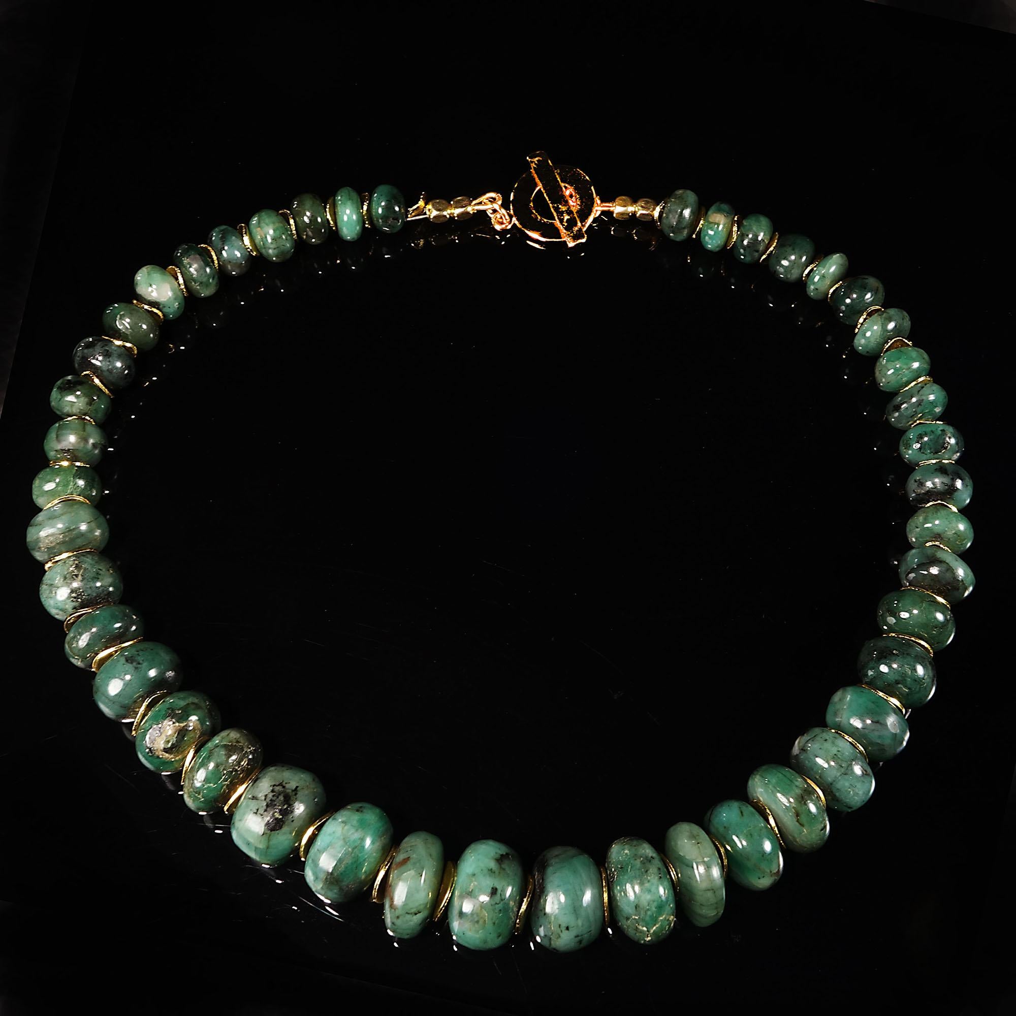 Graduated Emerald Rondel Choker Necklace with Gold Vermeil Clasp In New Condition In Raleigh, NC