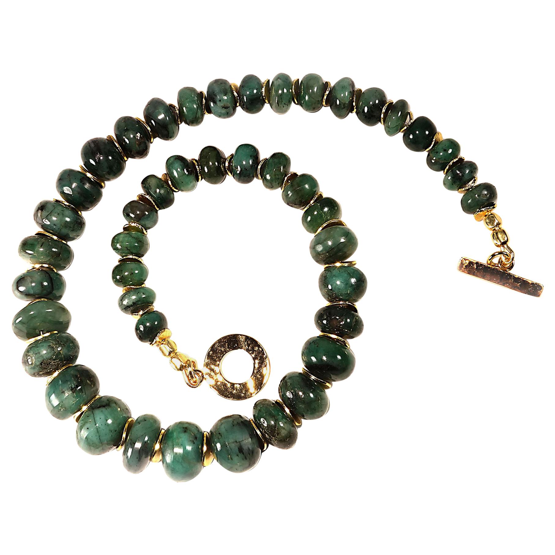 Graduated Emerald Rondel Choker Necklace with Gold Vermeil Clasp