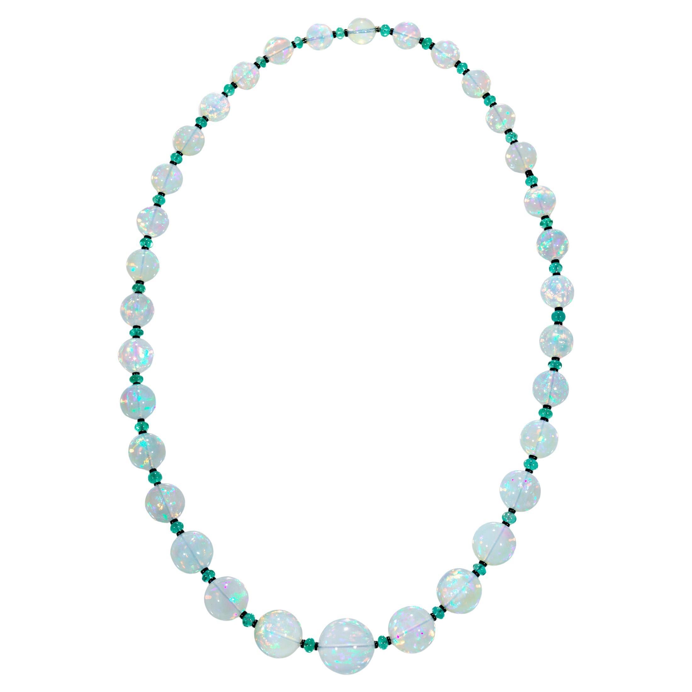 Cabochon Ethiopian Opal and Diamond Pendant Necklace - Turgeon Raine