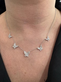 Graduated Five Station Diamond Butterfly Necklace 0.77 Carats 14KT White Gold