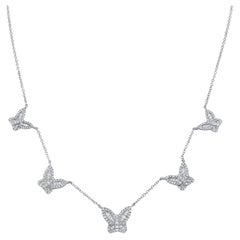 Graduated Five Station Diamond Butterfly Necklace 0.77 Carats 14KT White Gold