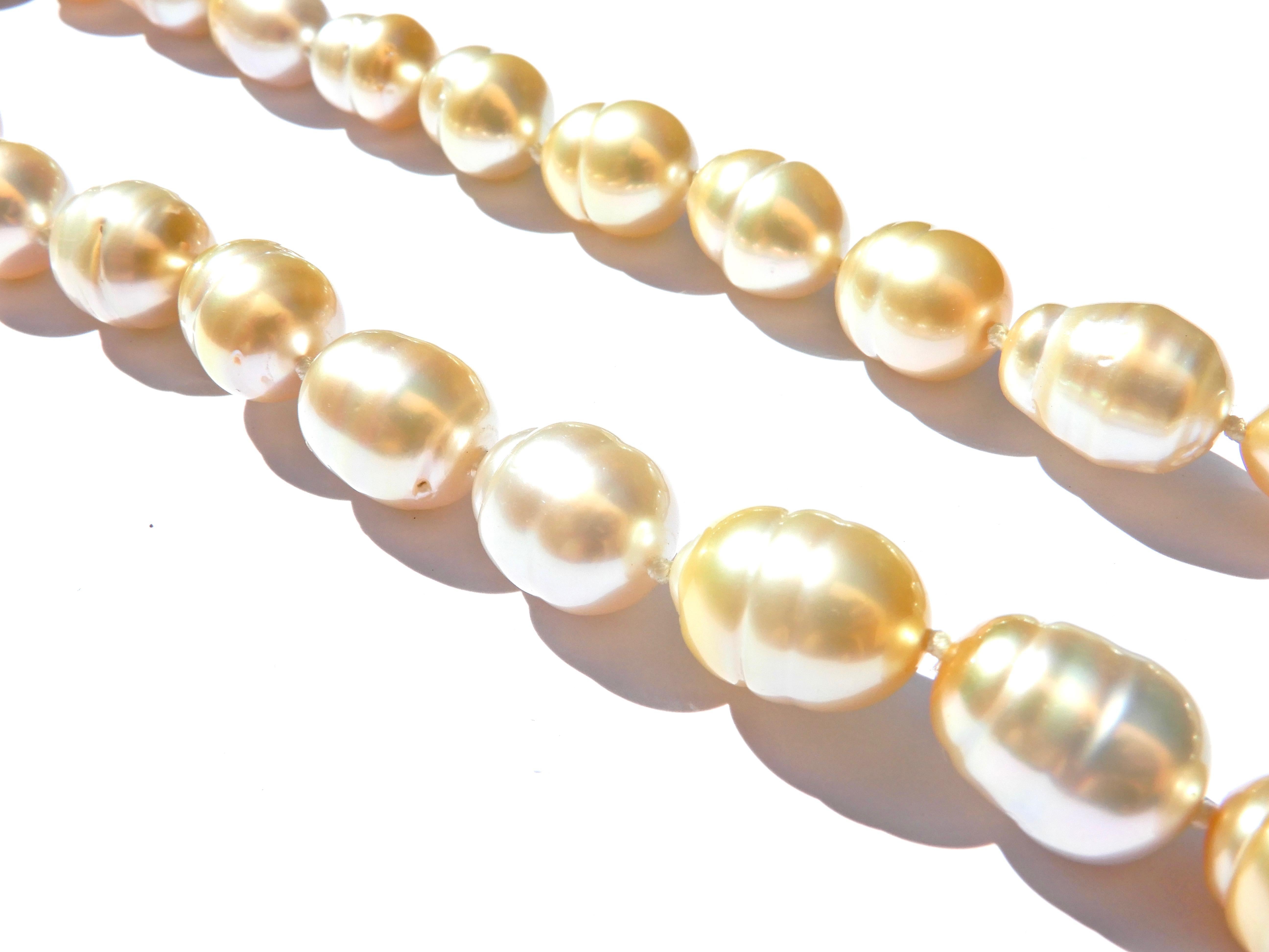Bead Graduated Golden South Sea Pearl and 9 Carat Yellow Gold Necklace For Sale