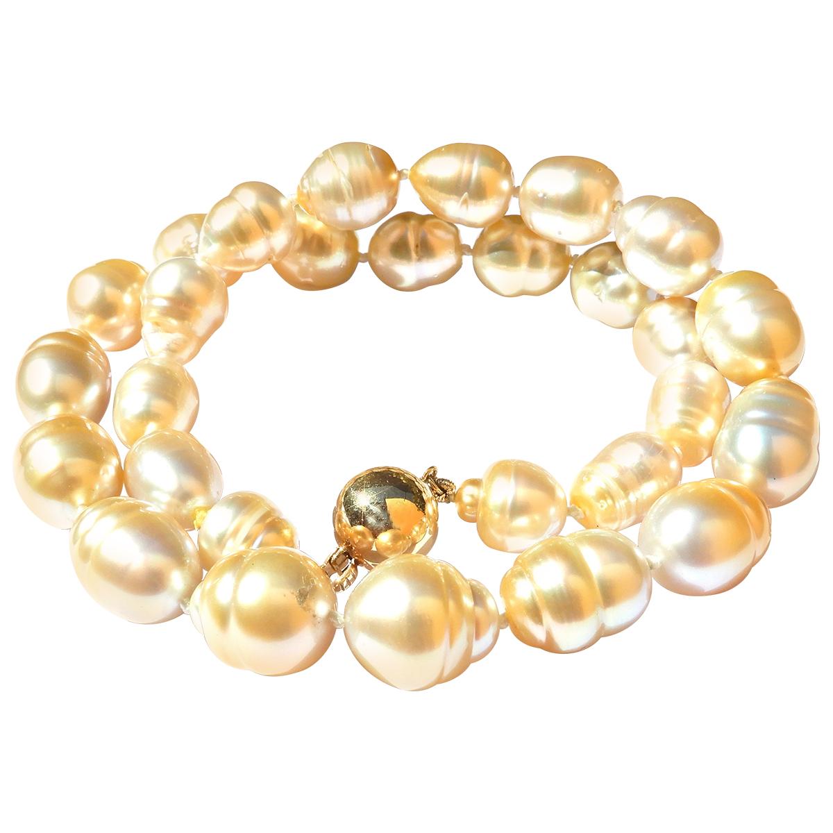 Graduated Golden South Sea Pearl and 9 Carat Yellow Gold Necklace For Sale