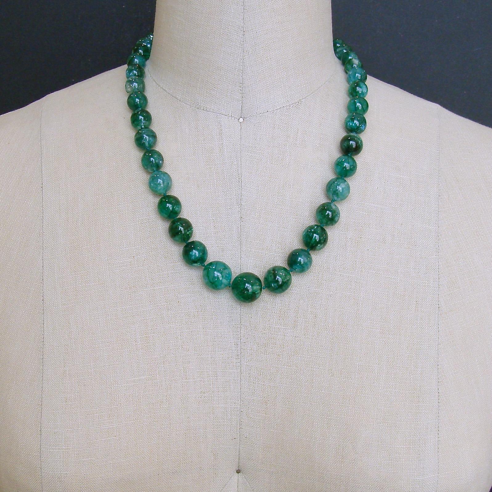 Women's Graduated Hand Knotted Emerald Necklace 14 Karat Gold Toggle, Esme Necklace