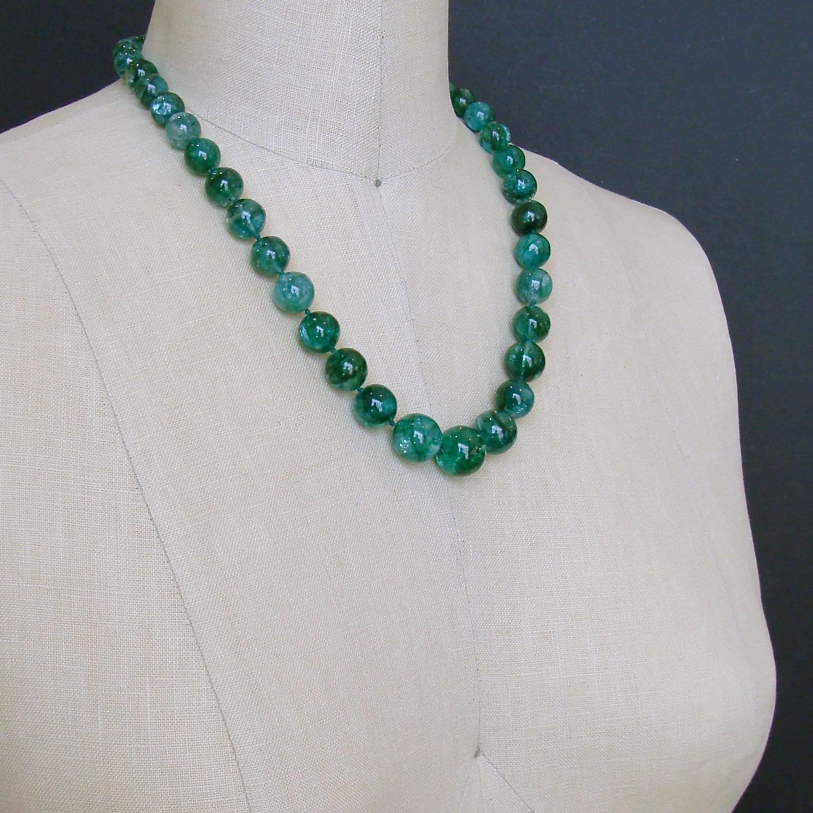 Graduated Hand Knotted Emerald Necklace 14 Karat Gold Toggle, Esme Necklace 1