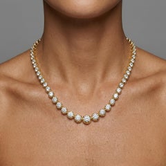 5ct Round Diamond 14K Gold Graduated Illusion Tennis Necklace