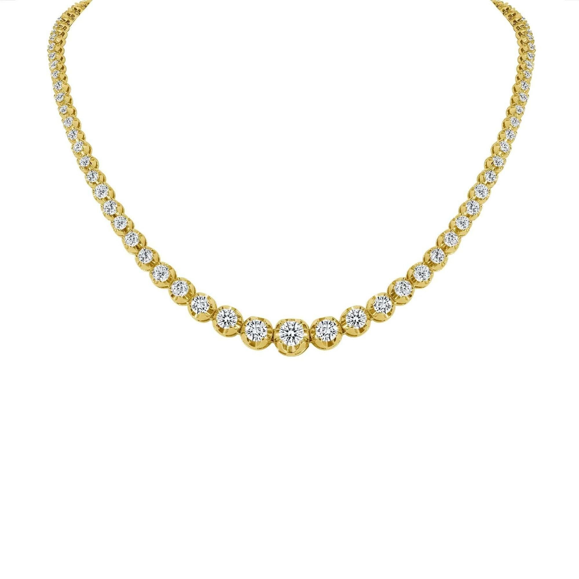 Collier tennis en or jaune 14 carats à sertissage gradué