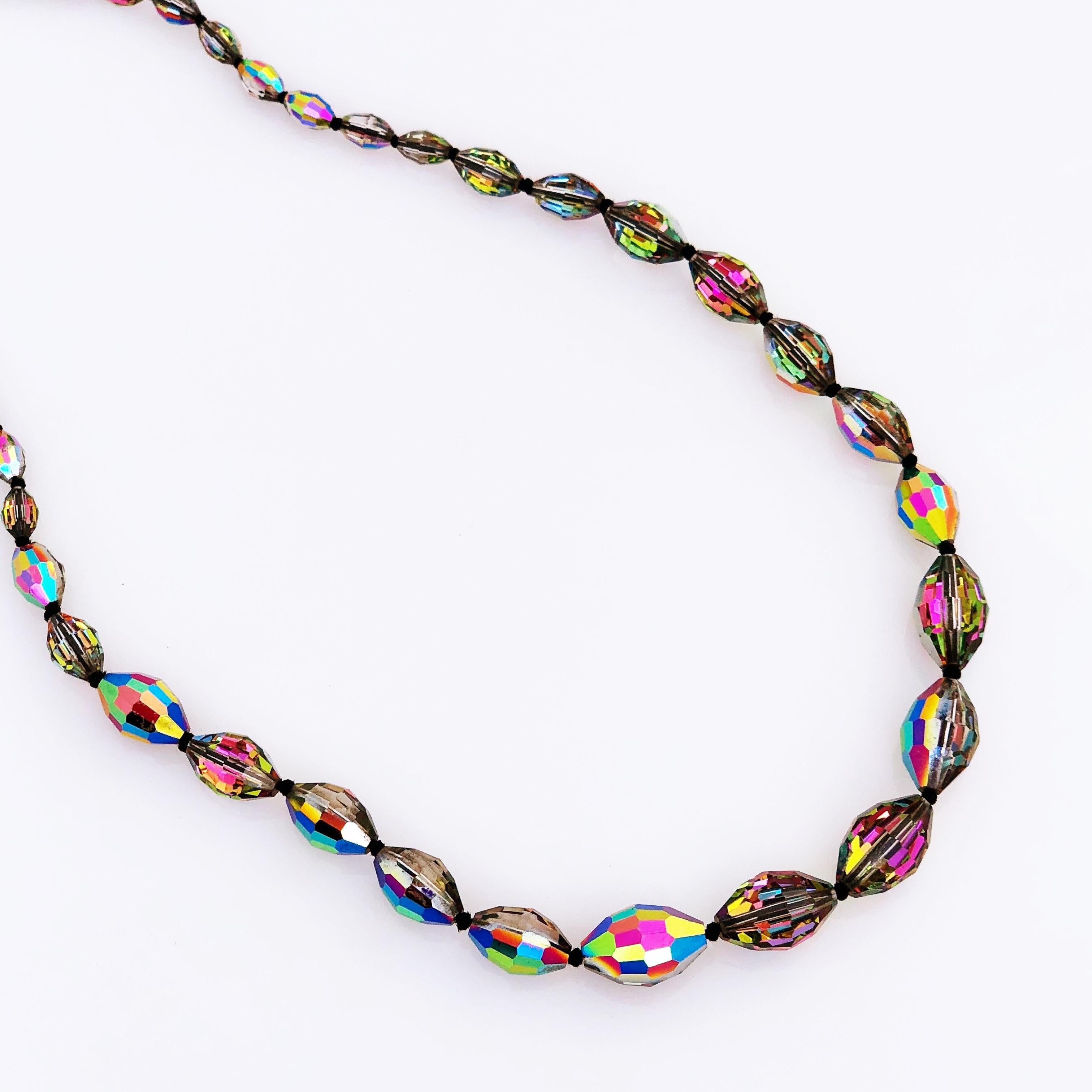 Modern Graduated Iridescent Crystal Beaded Necklace, 1950s For Sale