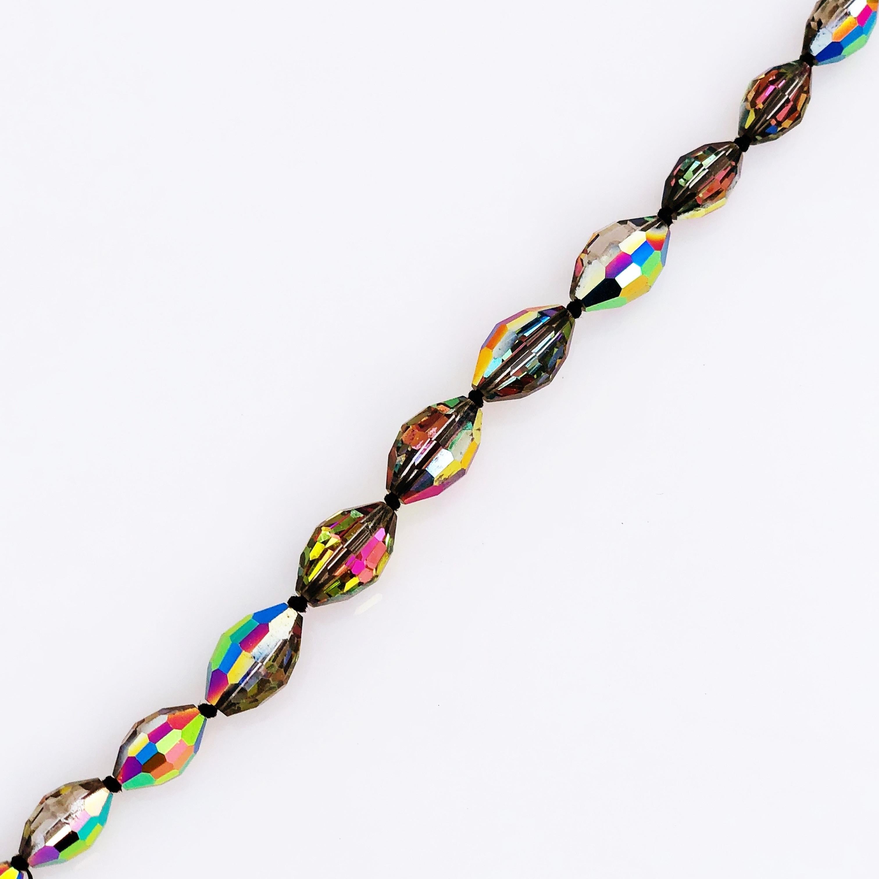 Women's Graduated Iridescent Crystal Beaded Necklace, 1950s For Sale