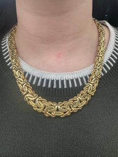Graduated Large Byzantine Link Necklace 14 Karat Yellow Gold 41.1 Grams 20.5"
