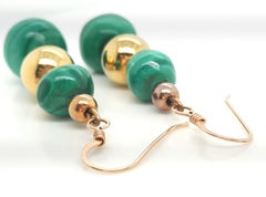 Graduated Malachite Bead Earrings Accented by Gold-Plated Beads